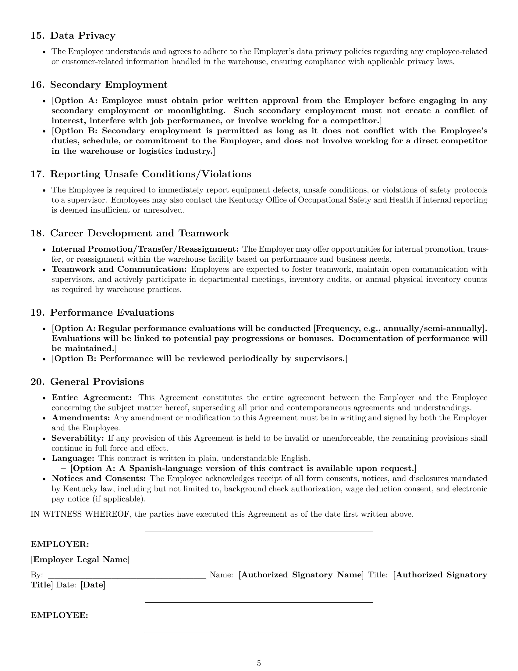 Preview page 5 of Pro Kentucky warehouse worker employment contract template