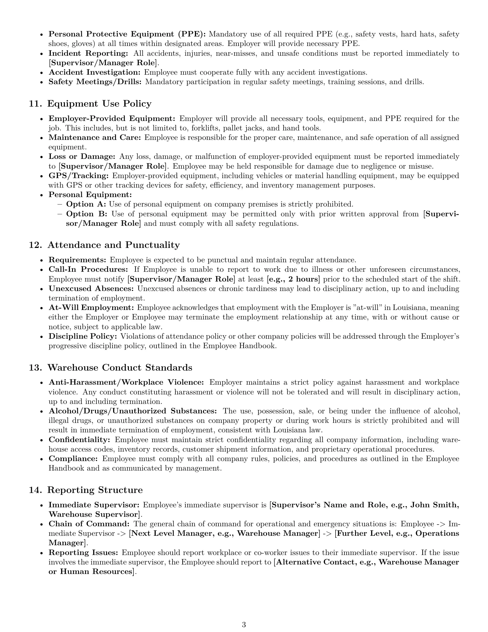 Preview page 3 of Pro Louisiana warehouse worker employment contract template
