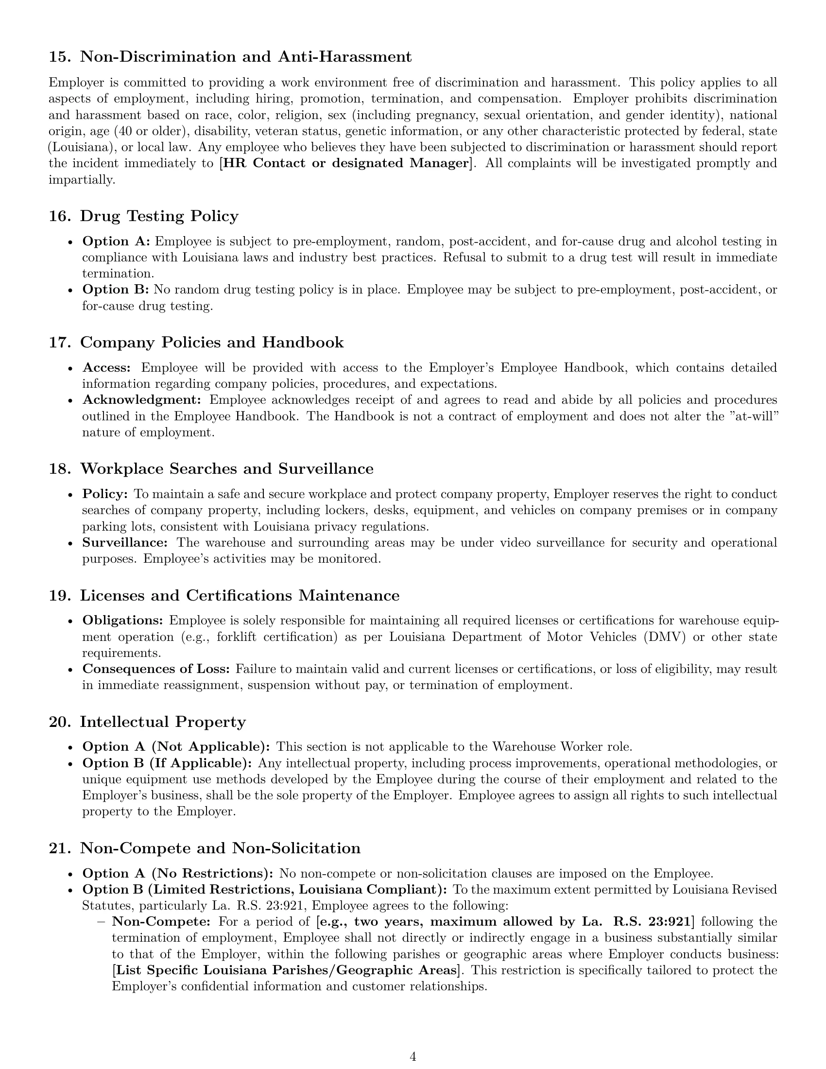 Preview page 4 of Pro Louisiana warehouse worker employment contract template