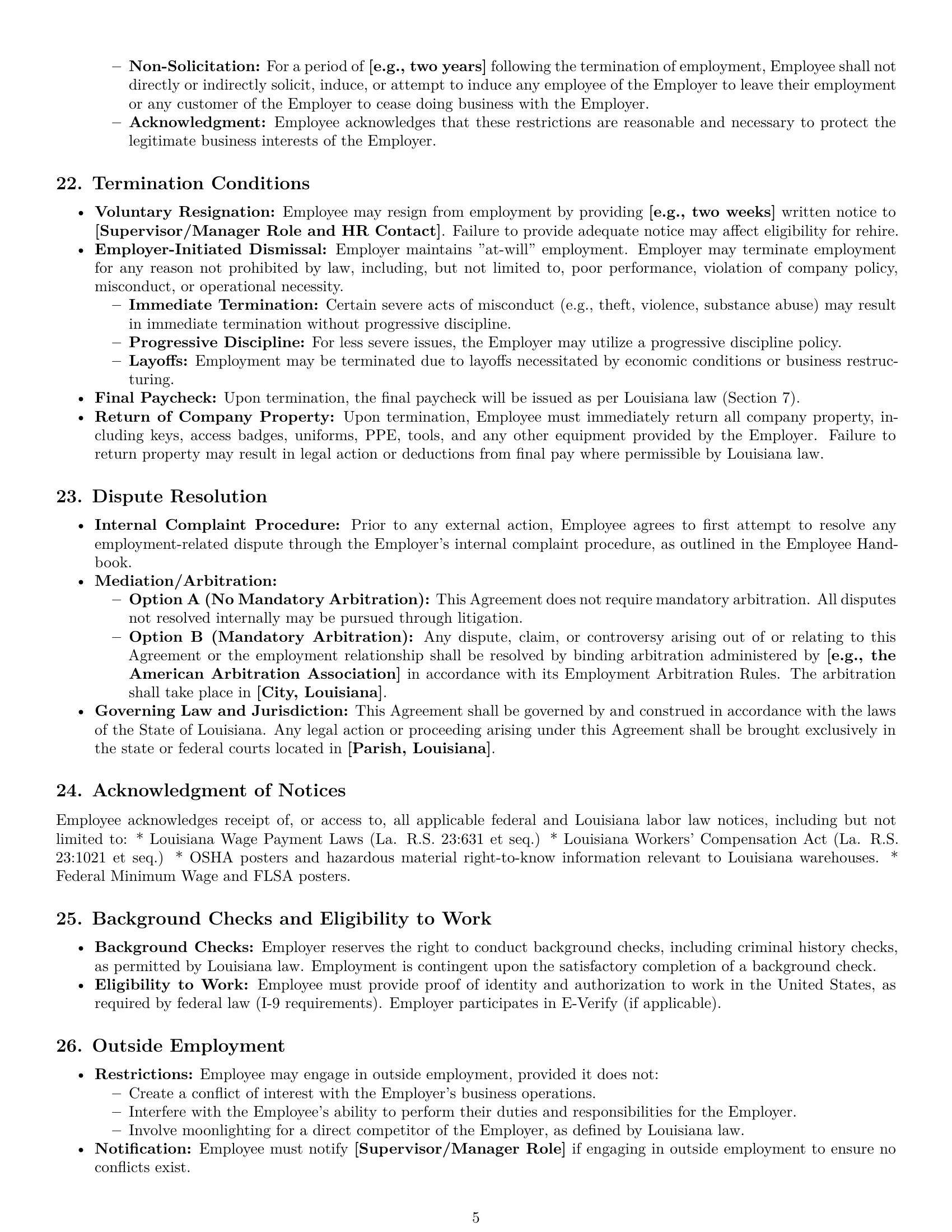 Preview page 5 of Pro Louisiana warehouse worker employment contract template