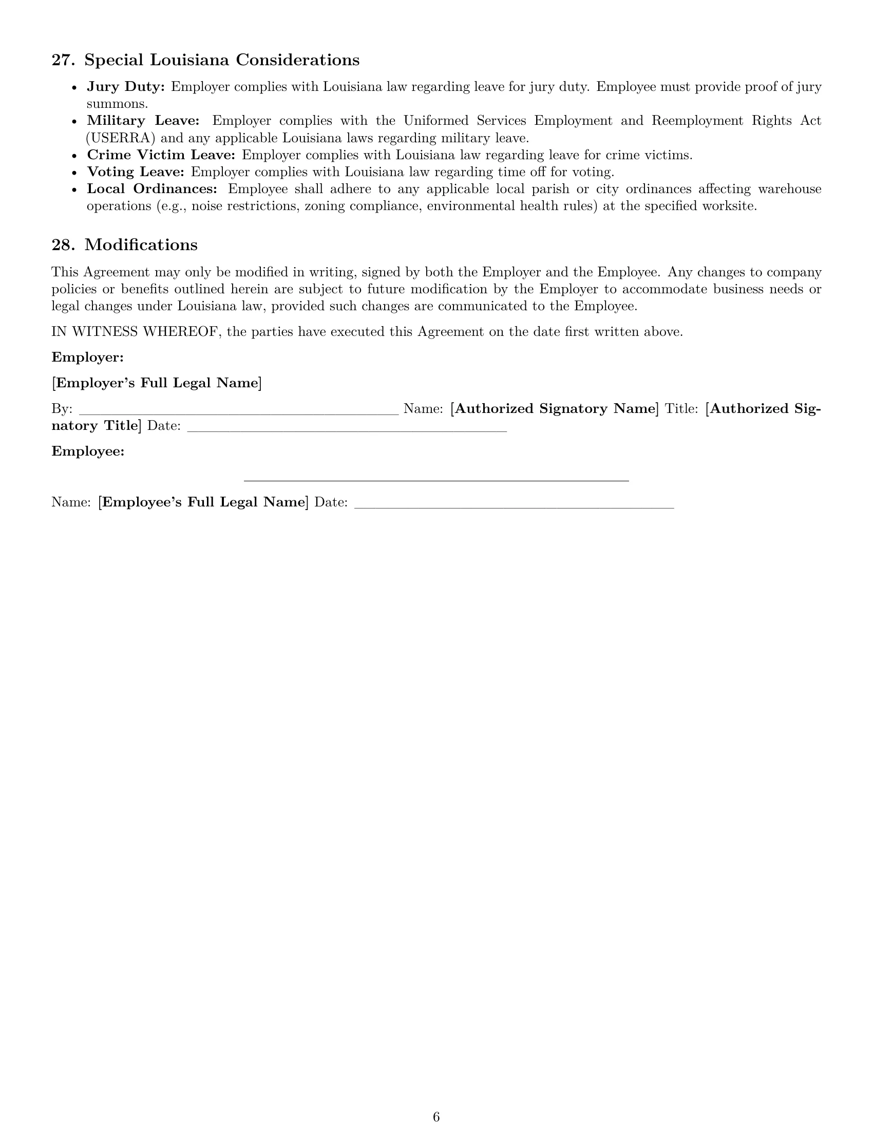 Preview page 6 of Pro Louisiana warehouse worker employment contract template