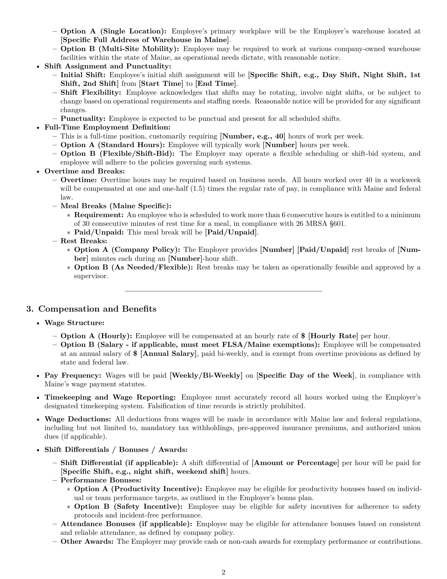 Preview page 2 of Pro Maine warehouse worker employment contract template