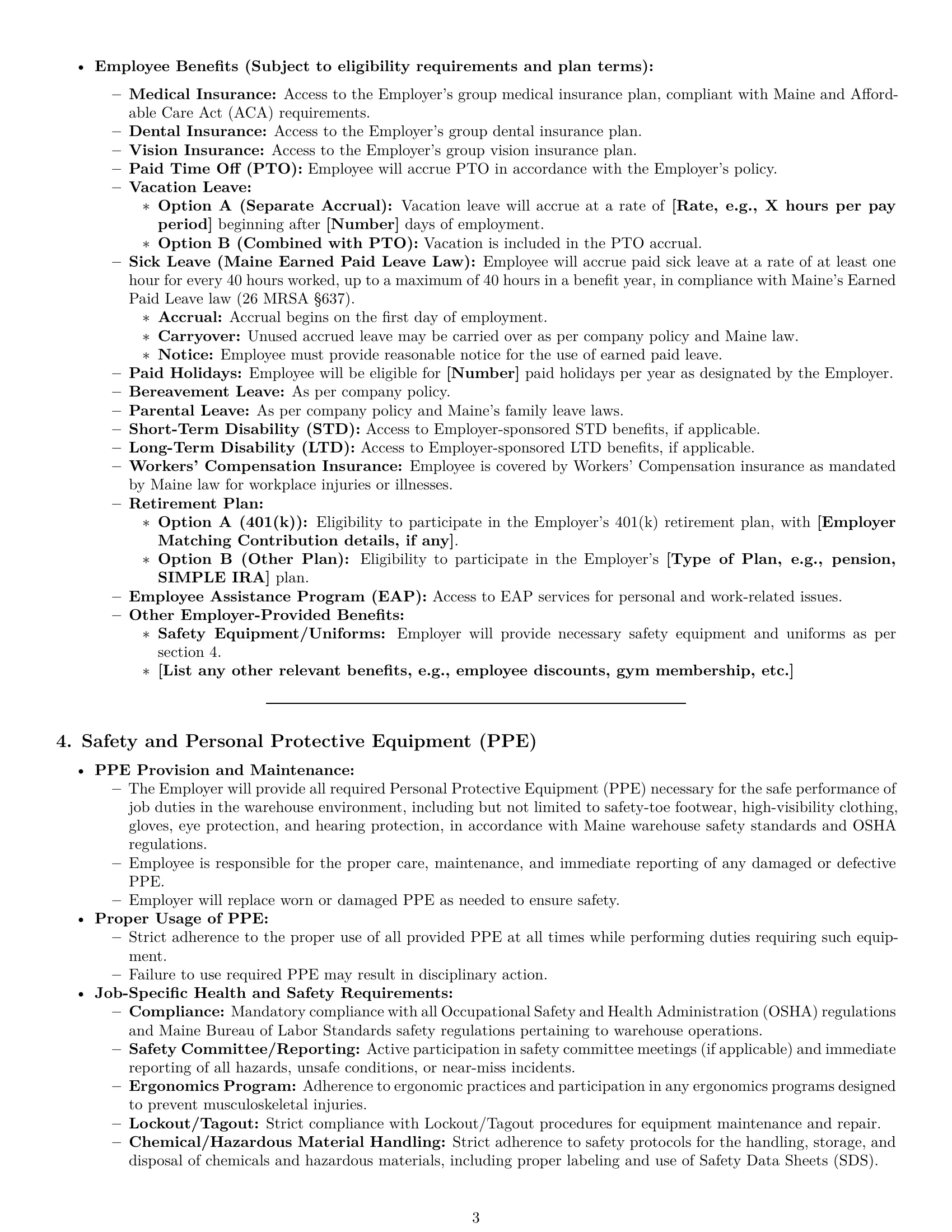 Preview page 3 of Pro Maine warehouse worker employment contract template