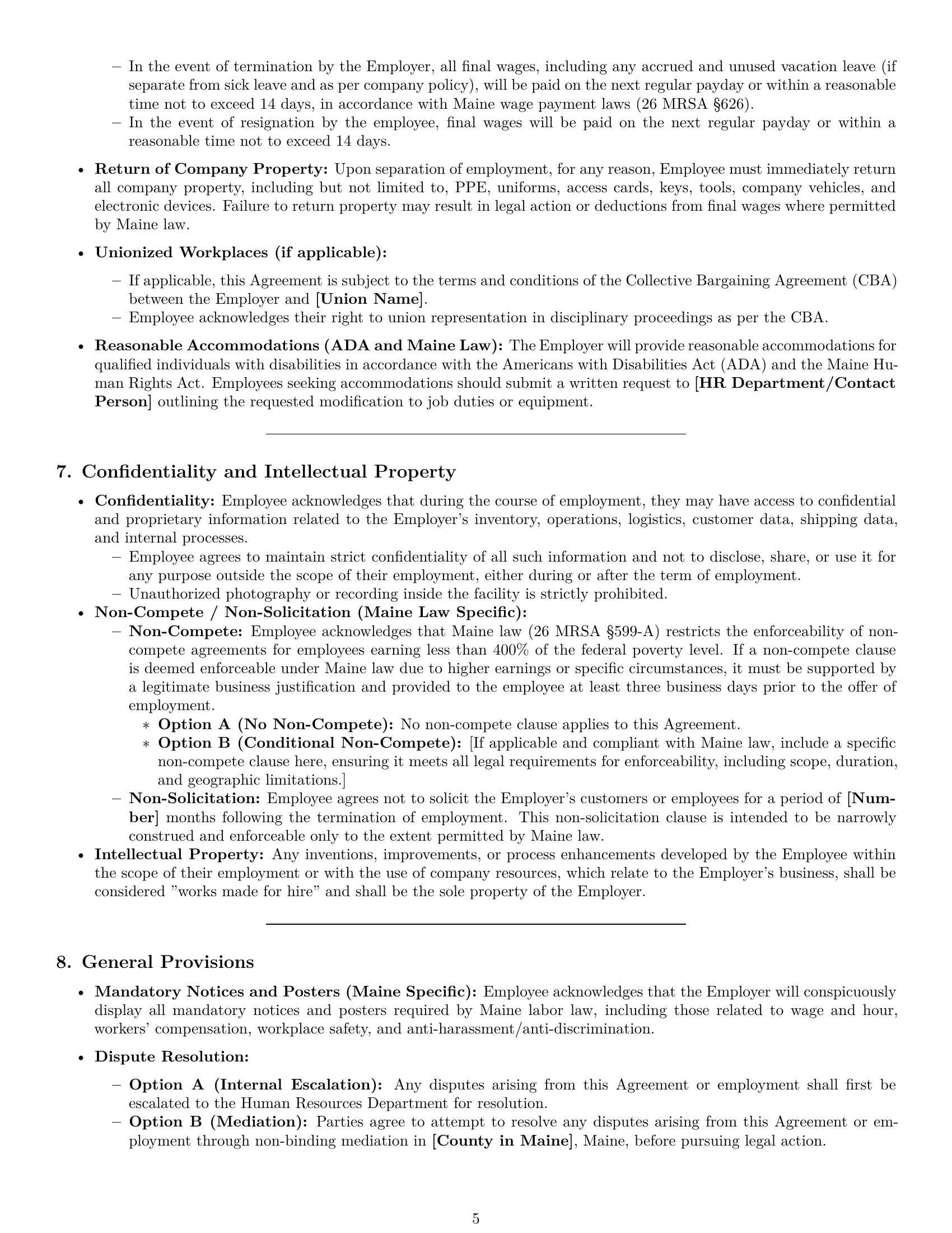 Preview page 5 of Pro Maine warehouse worker employment contract template