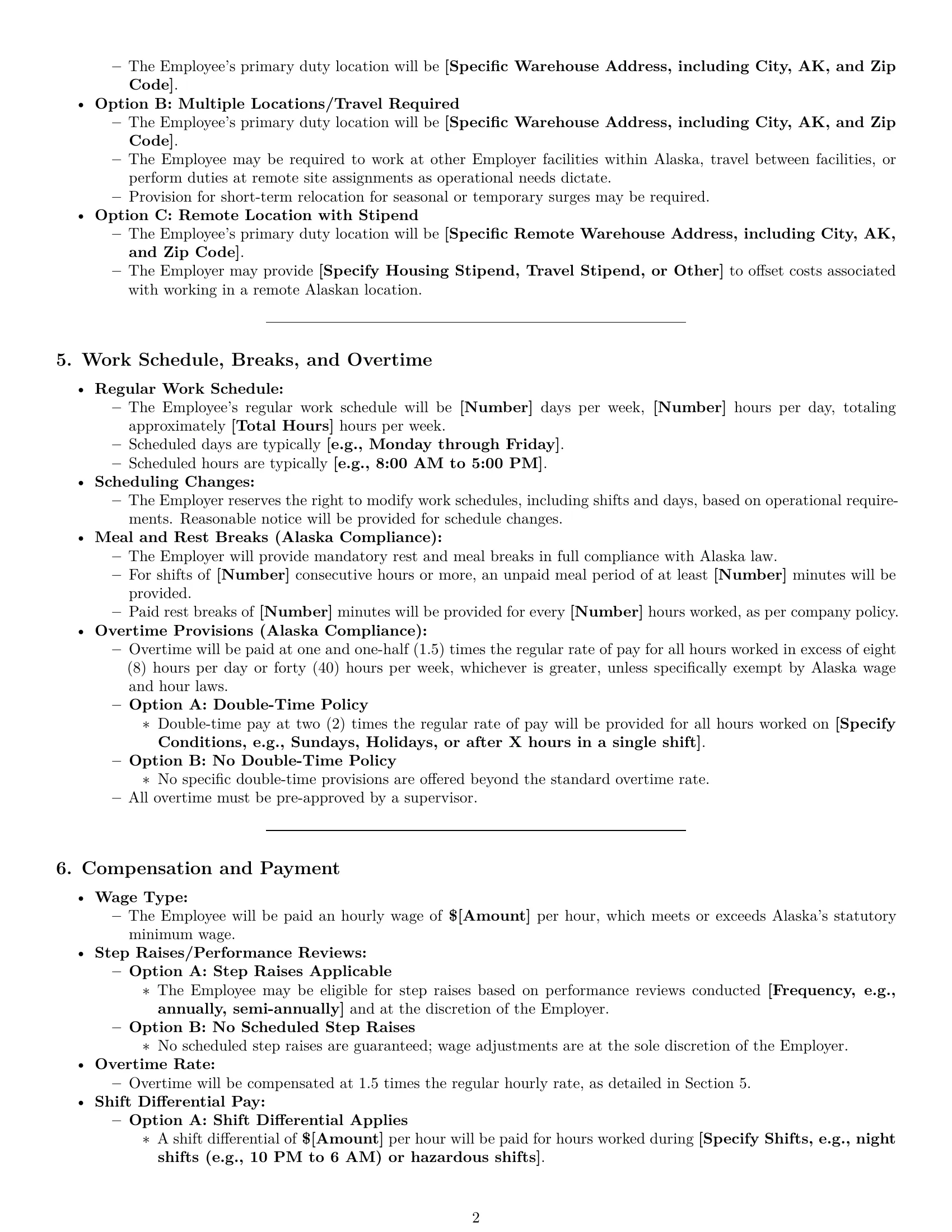 Preview page 2 of Pro Alaska warehouse worker employment contract template