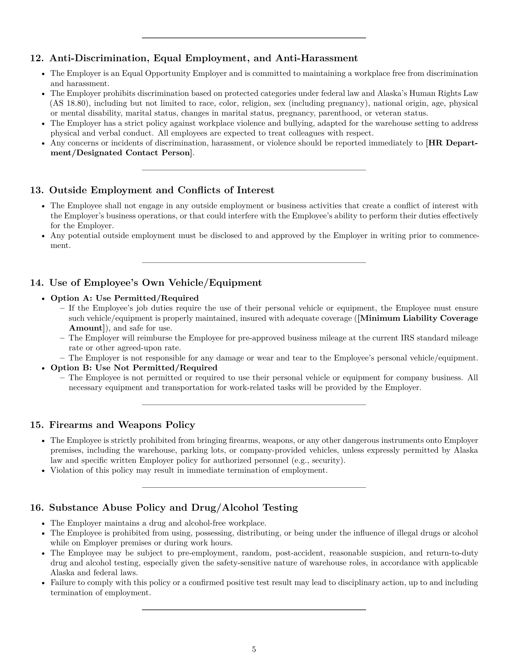 Preview page 5 of Pro Alaska warehouse worker employment contract template