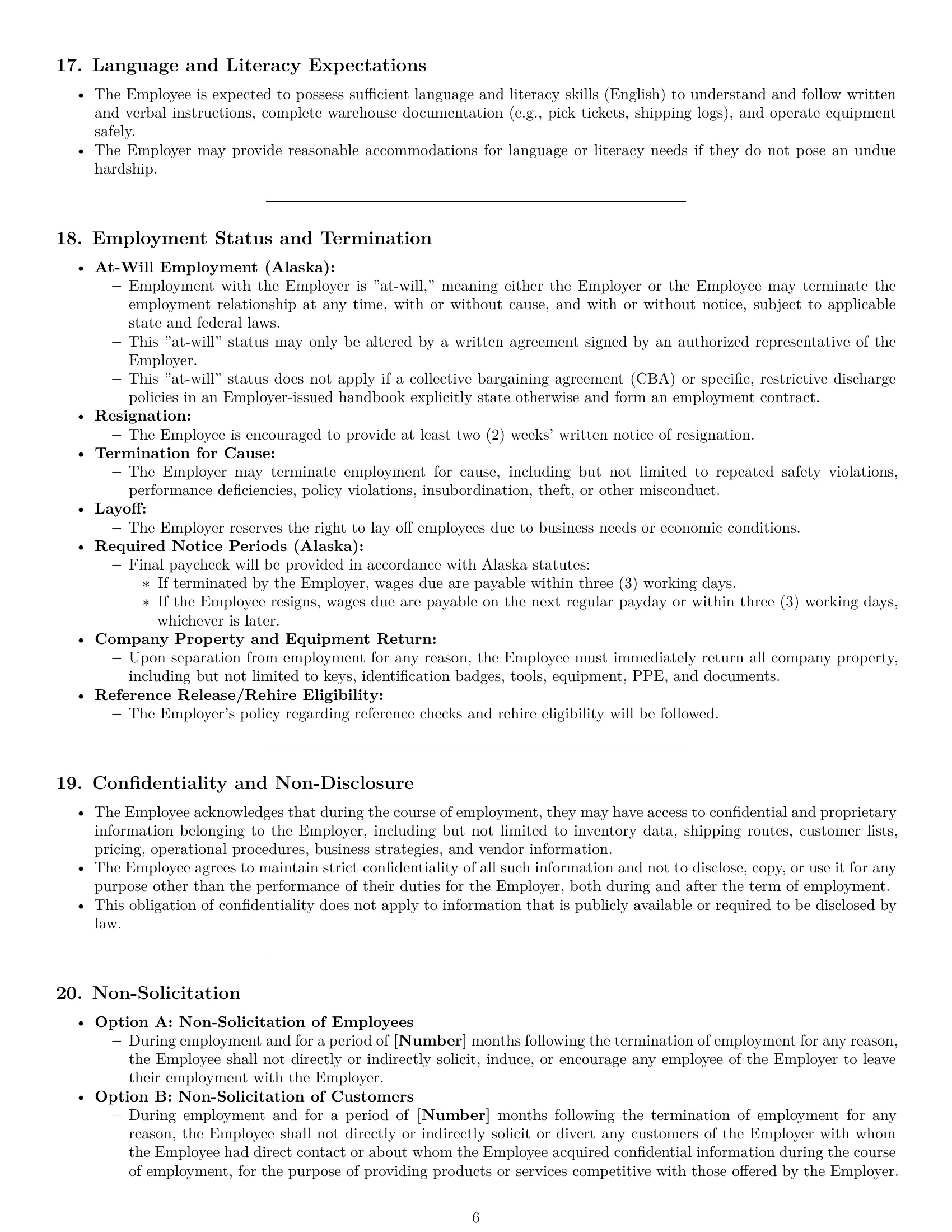 Preview page 6 of Pro Alaska warehouse worker employment contract template