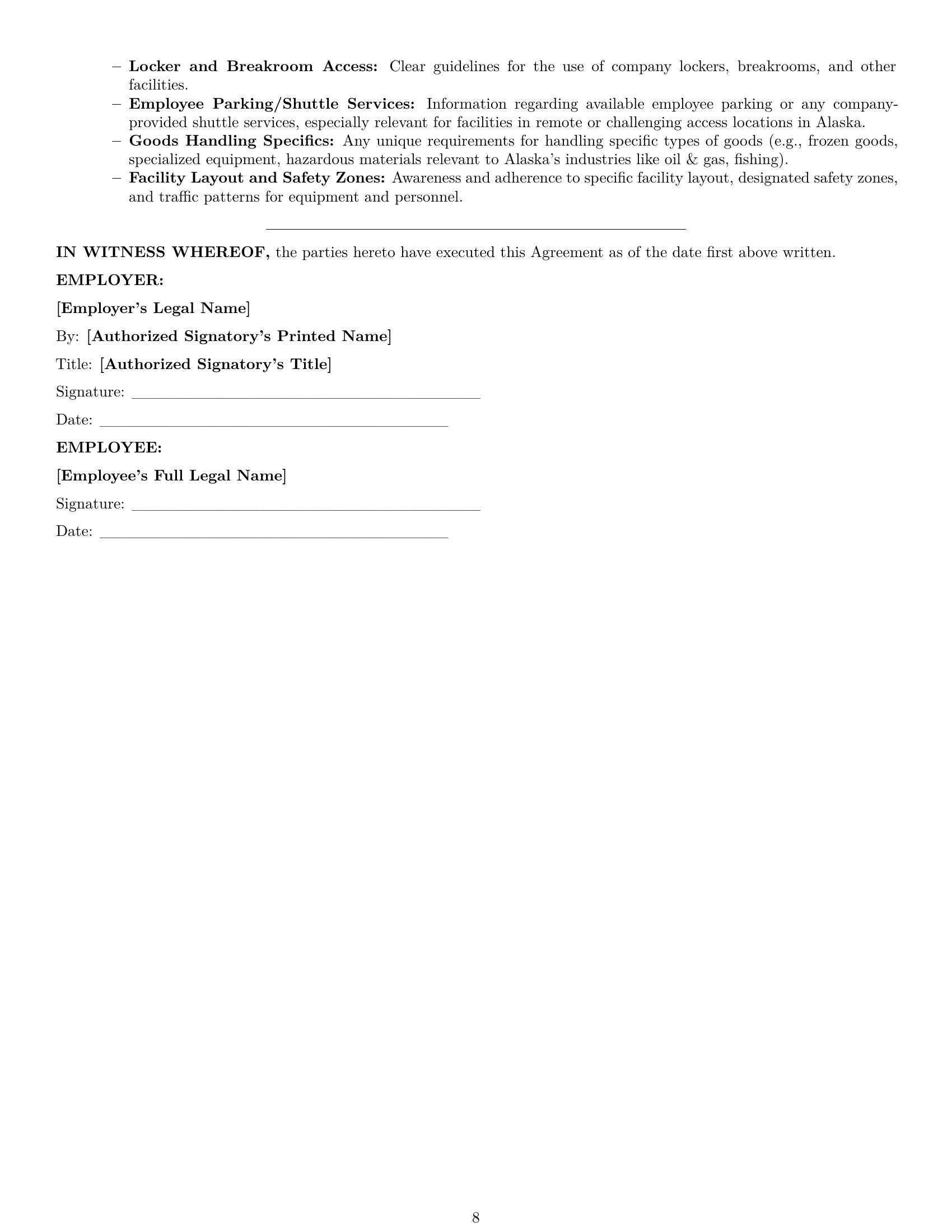 Preview page 8 of Pro Alaska warehouse worker employment contract template