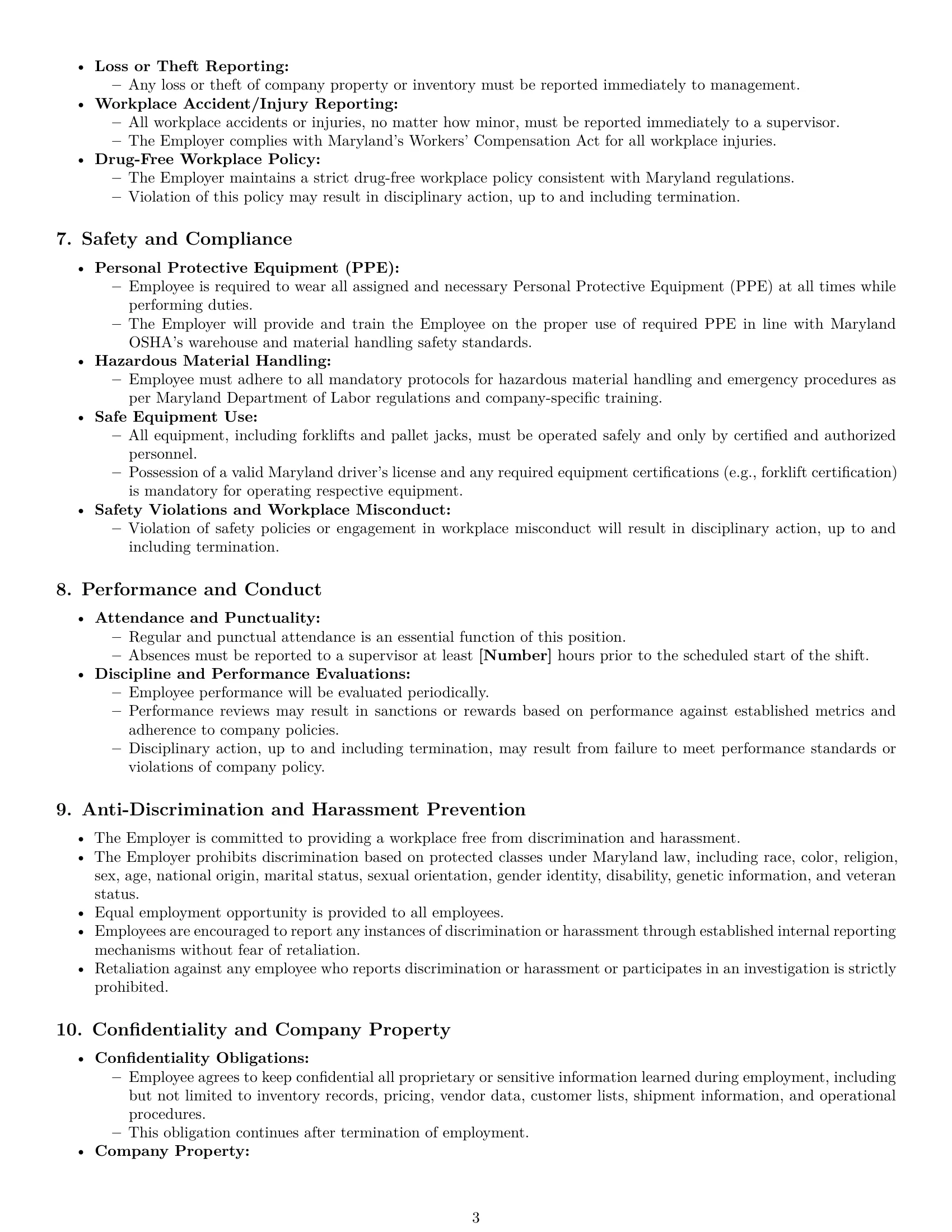 Preview page 3 of Pro Maryland warehouse worker employment contract template