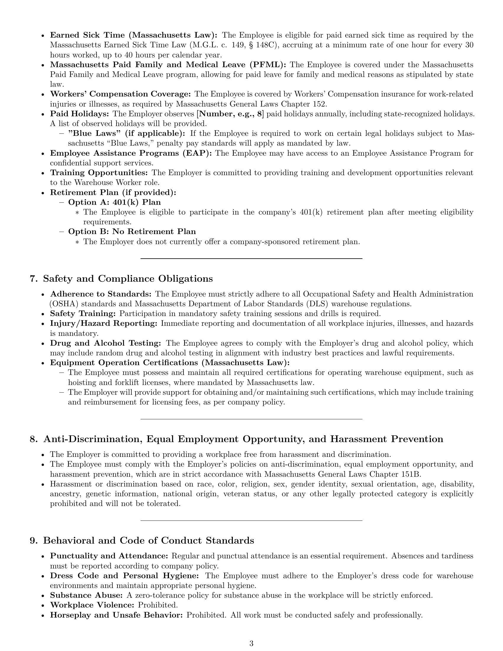 Preview page 3 of Pro Massachusetts warehouse worker employment contract template