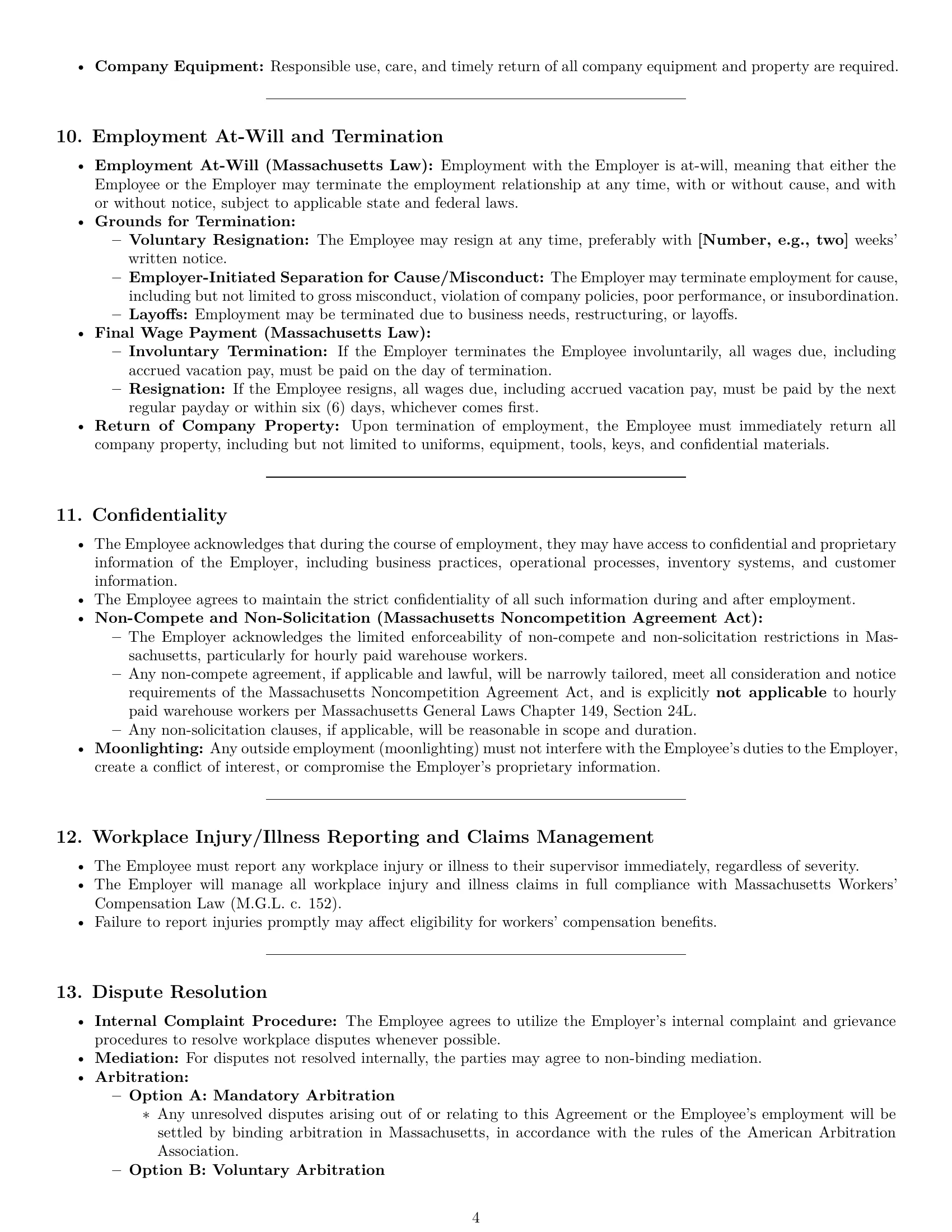 Preview page 4 of Pro Massachusetts warehouse worker employment contract template
