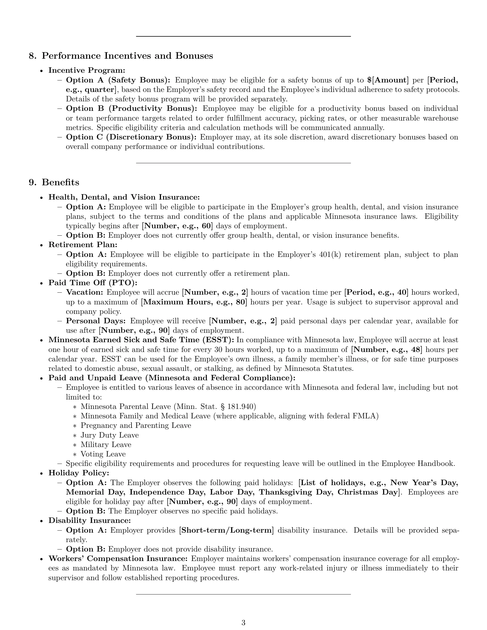Preview page 3 of Pro Minnesota warehouse worker employment contract template