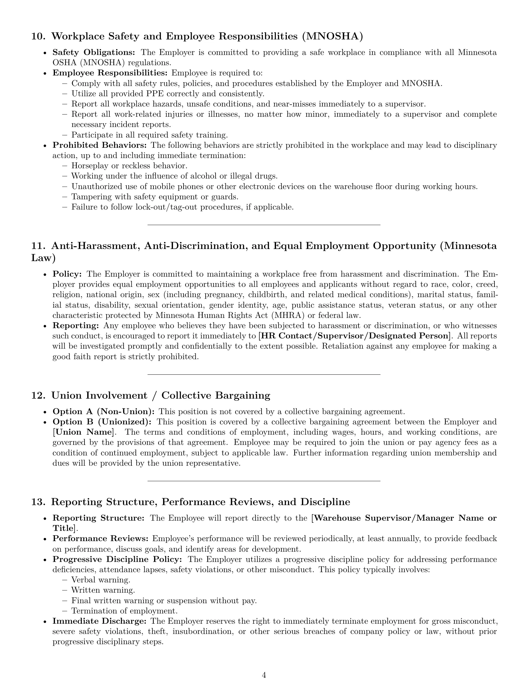 Preview page 4 of Pro Minnesota warehouse worker employment contract template
