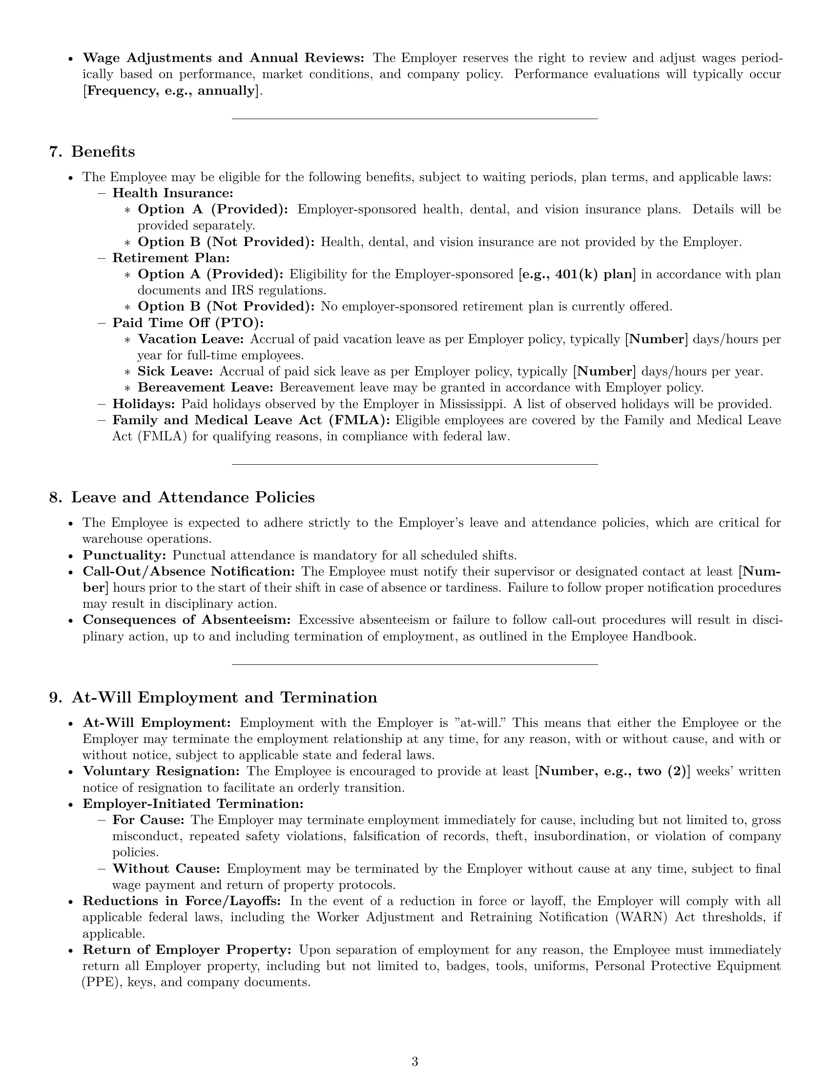 Preview page 3 of Pro Mississippi warehouse worker employment contract template