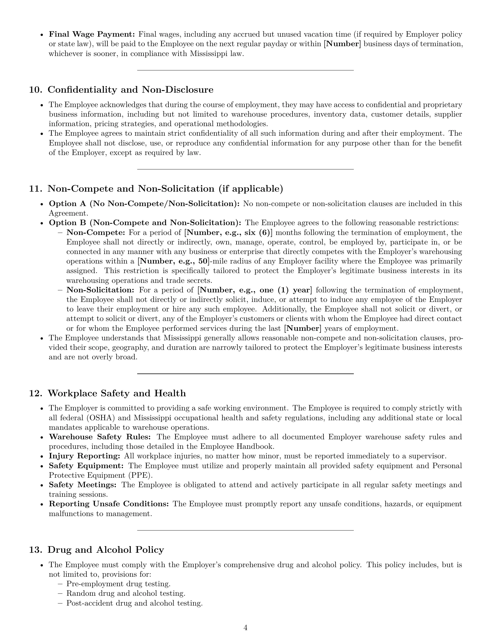 Preview page 4 of Pro Mississippi warehouse worker employment contract template