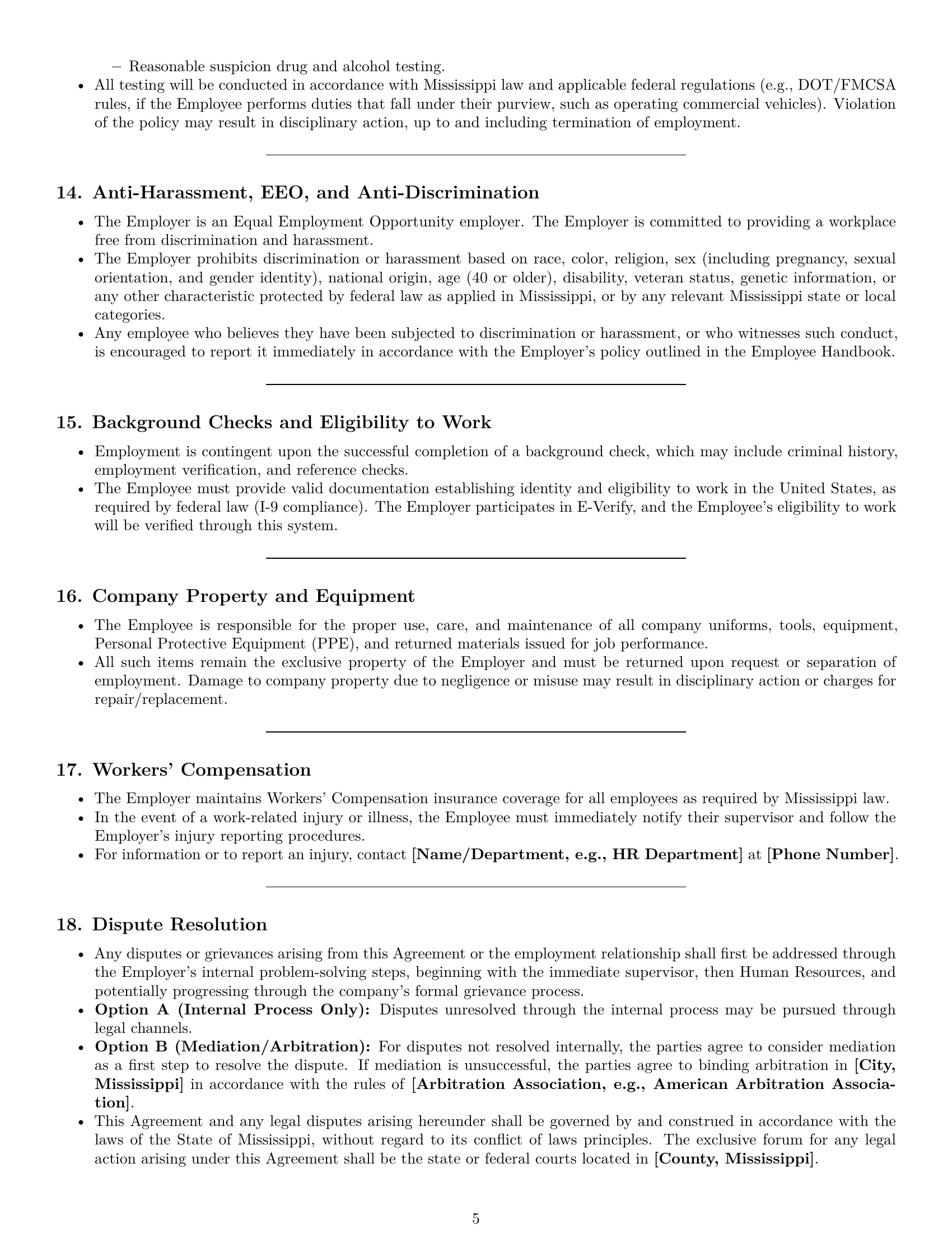 Preview page 5 of Pro Mississippi warehouse worker employment contract template