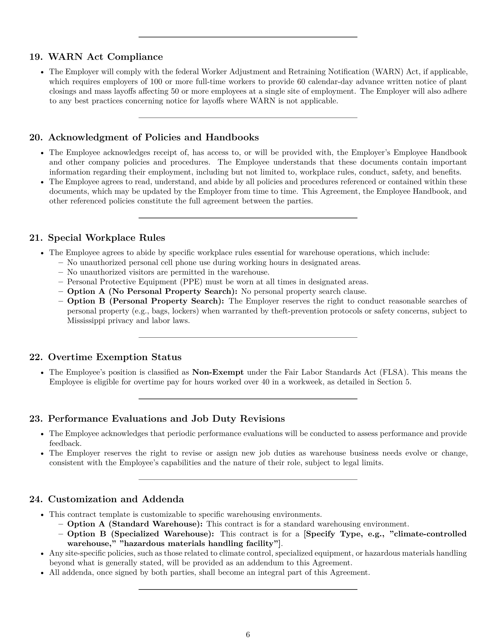 Preview page 6 of Pro Mississippi warehouse worker employment contract template