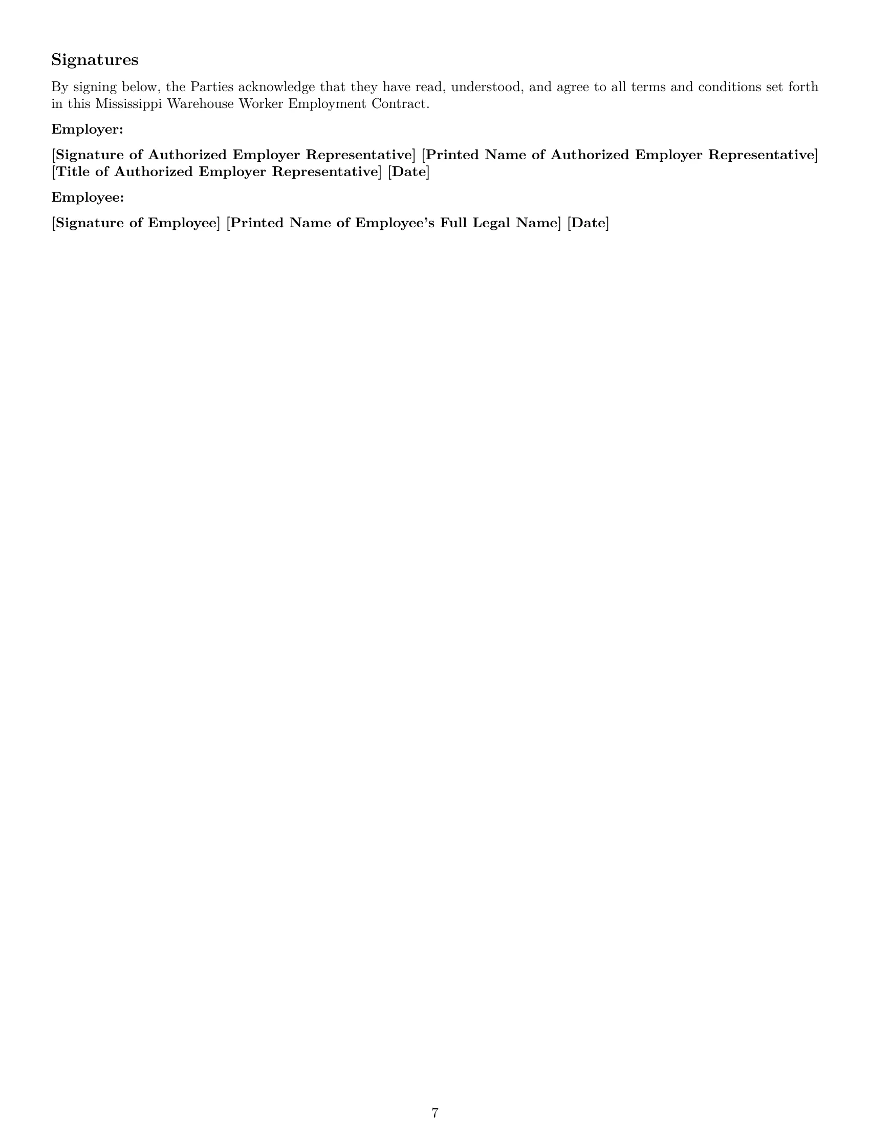 Preview page 7 of Pro Mississippi warehouse worker employment contract template