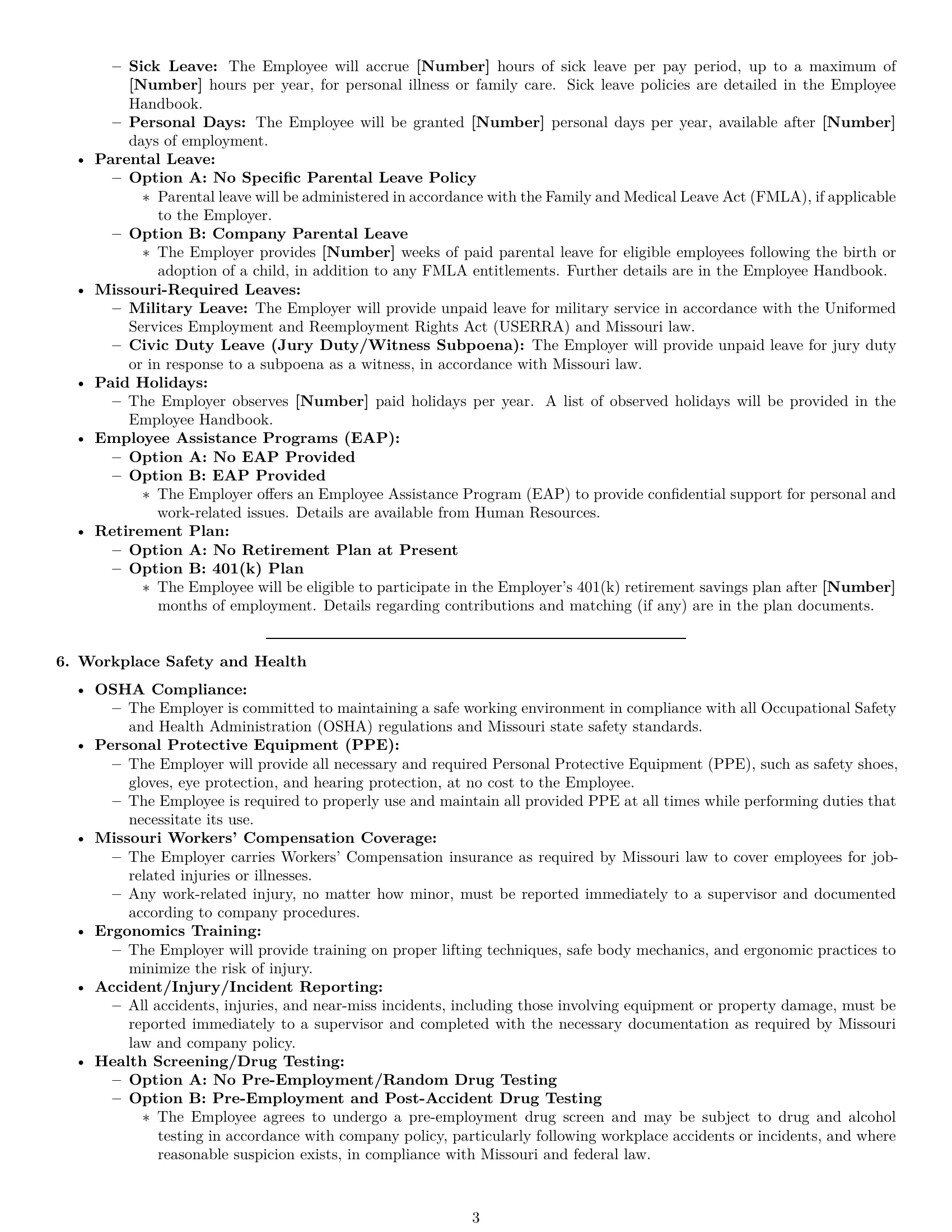 Preview page 3 of Pro Missouri warehouse worker employment contract template