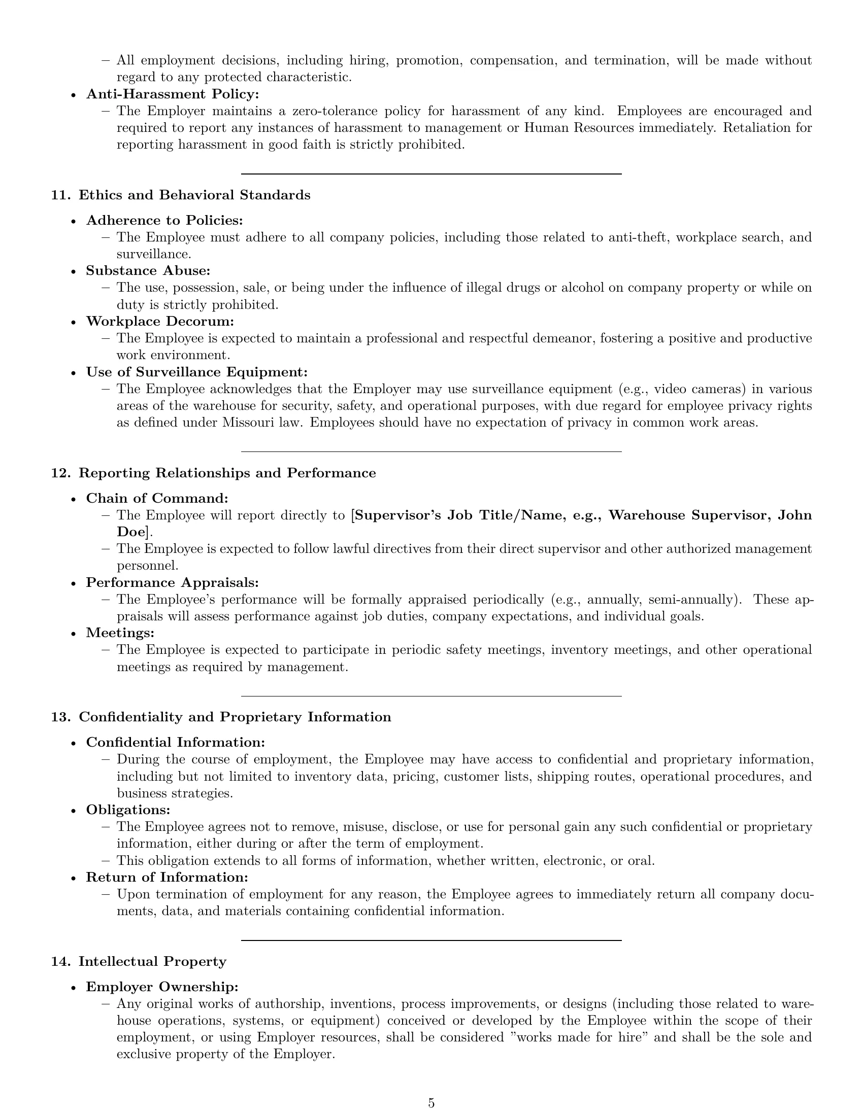 Preview page 5 of Pro Missouri warehouse worker employment contract template