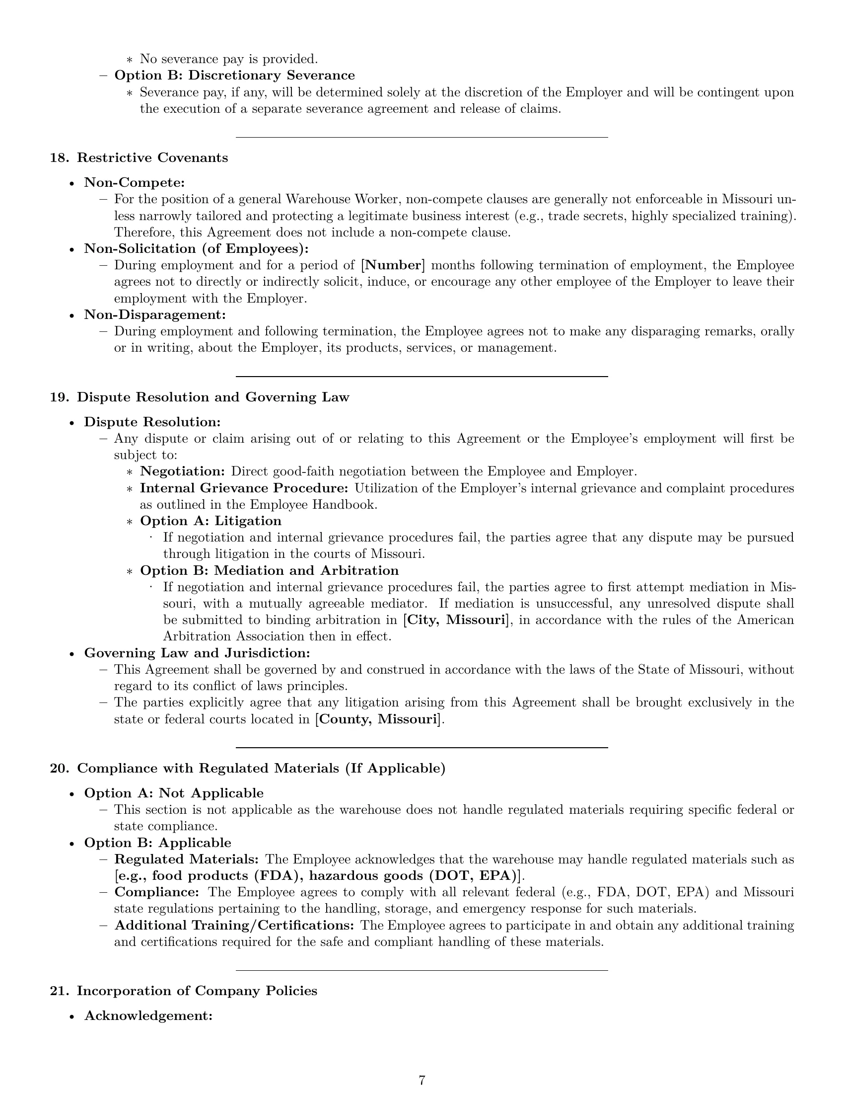 Preview page 7 of Pro Missouri warehouse worker employment contract template
