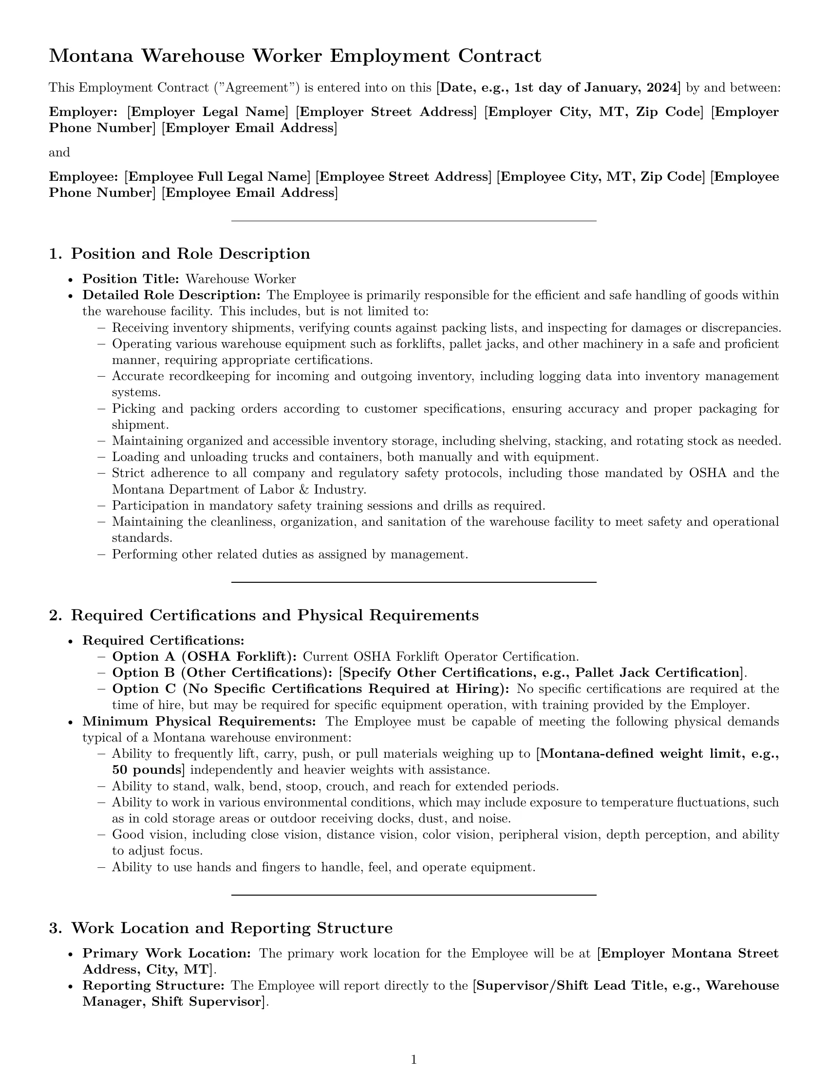 Preview page 1 of Pro Montana warehouse worker employment contract template