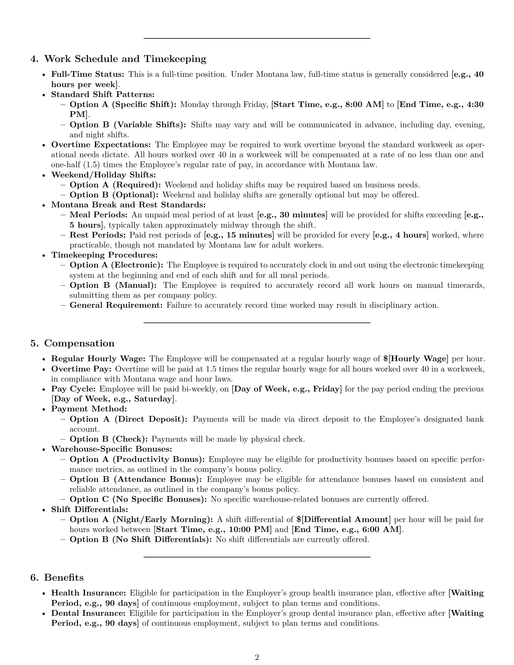 Preview page 2 of Pro Montana warehouse worker employment contract template