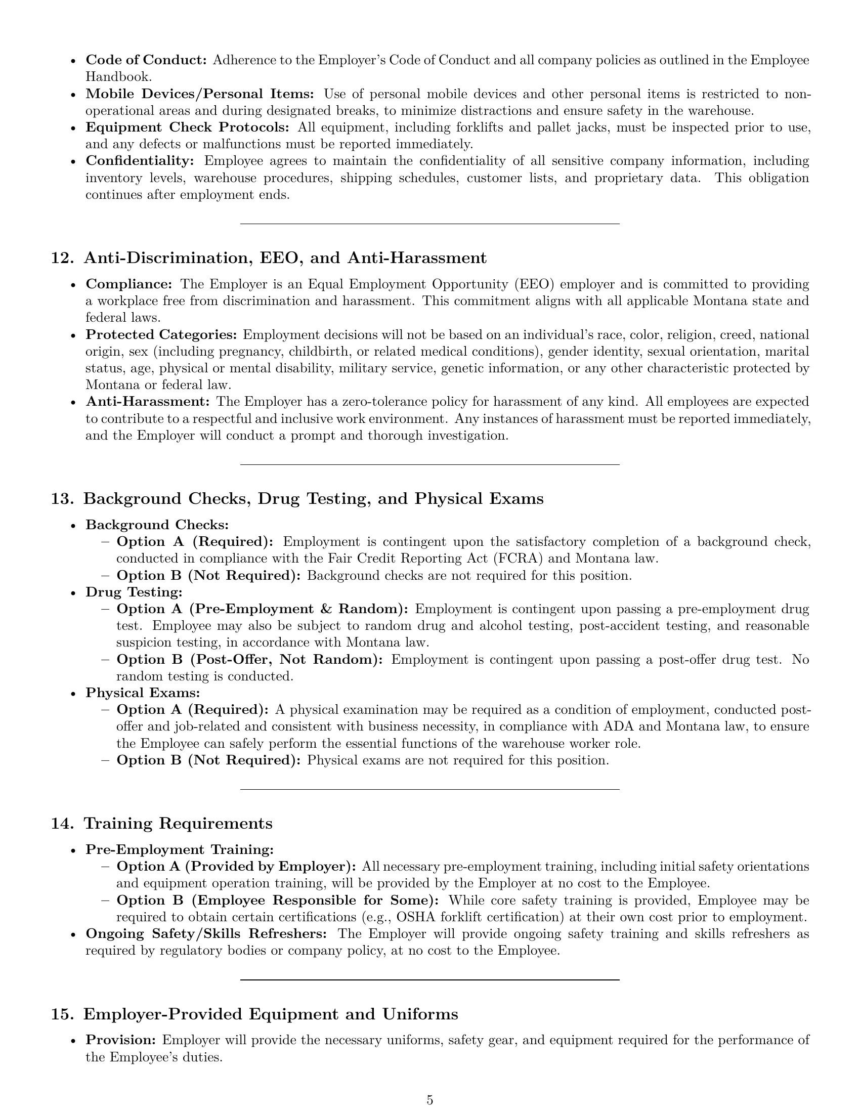 Preview page 5 of Pro Montana warehouse worker employment contract template