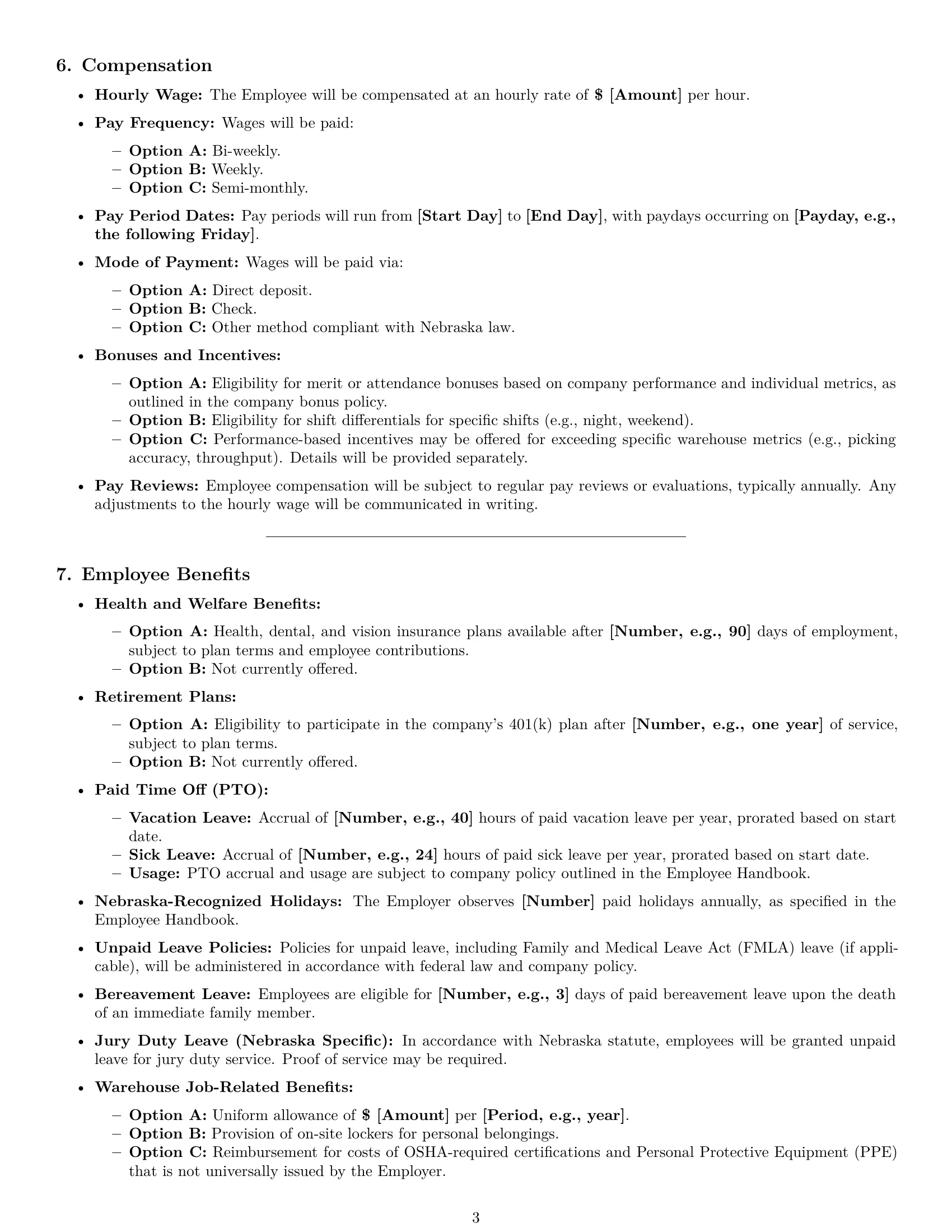 Preview page 3 of Pro Nebraska warehouse worker employment contract template