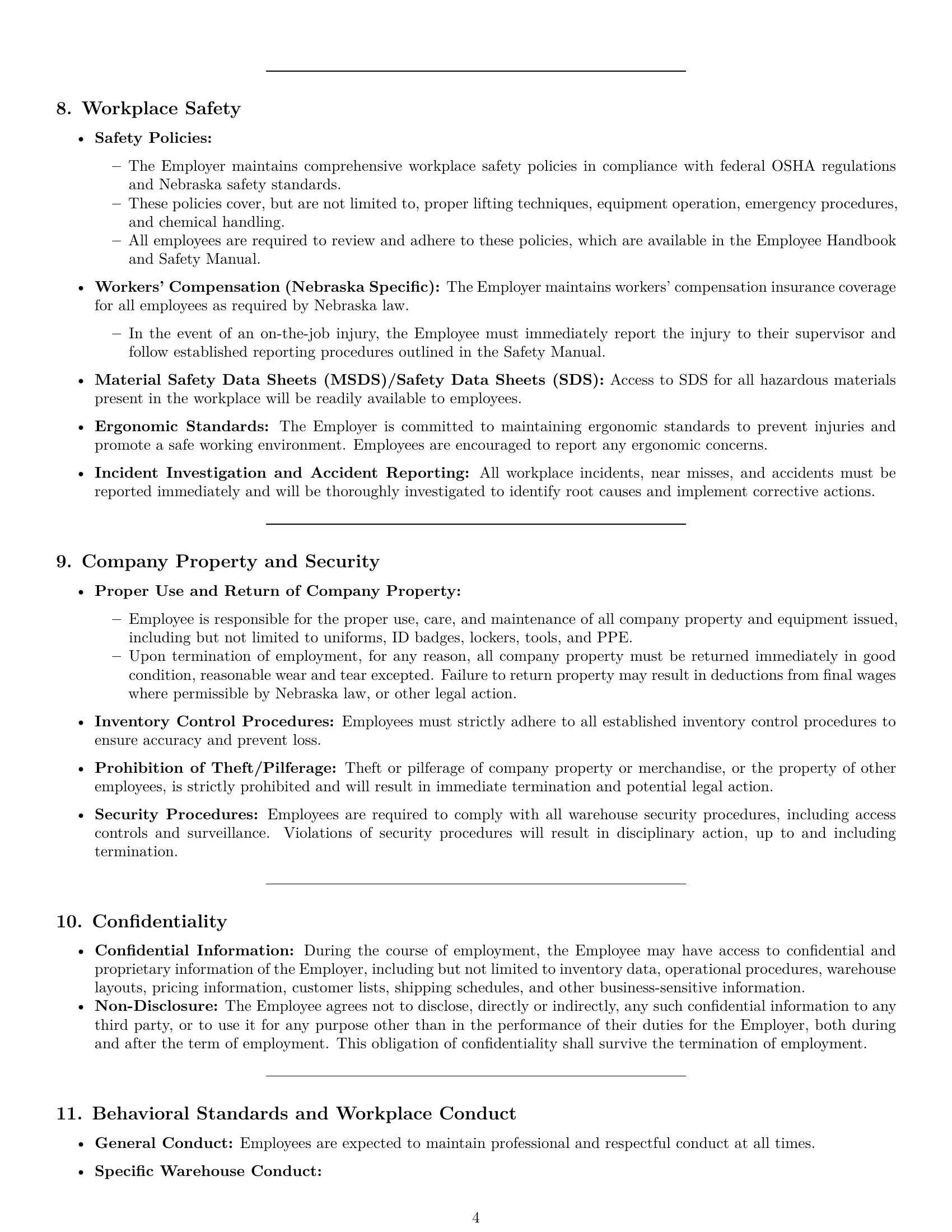 Preview page 4 of Pro Nebraska warehouse worker employment contract template