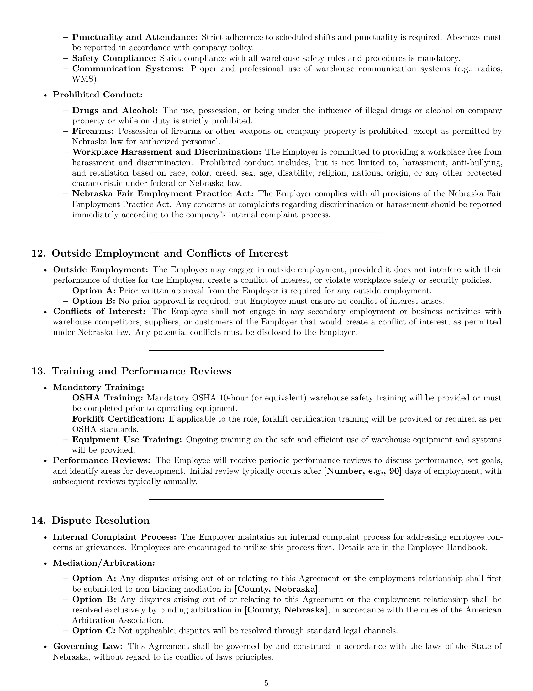 Preview page 5 of Pro Nebraska warehouse worker employment contract template
