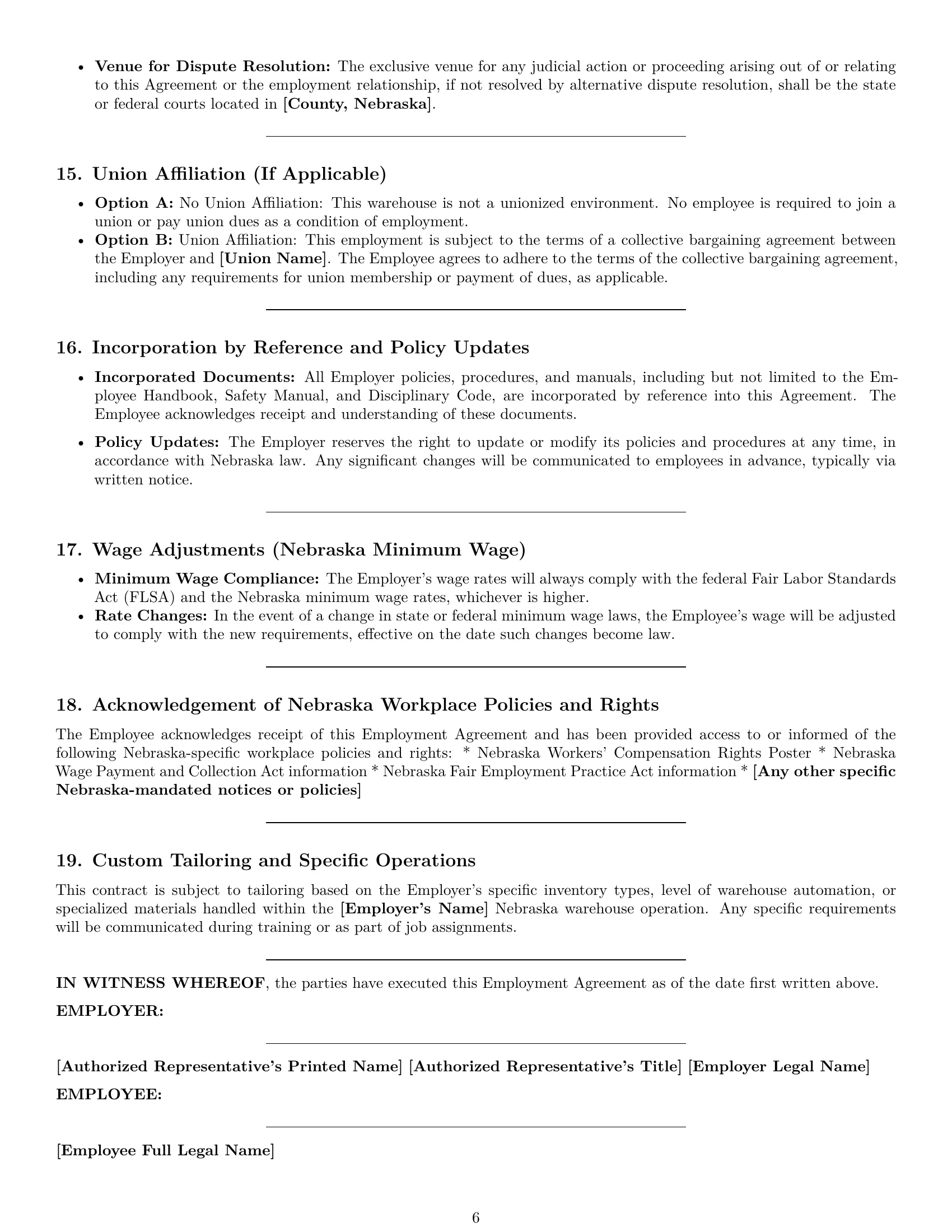 Preview page 6 of Pro Nebraska warehouse worker employment contract template