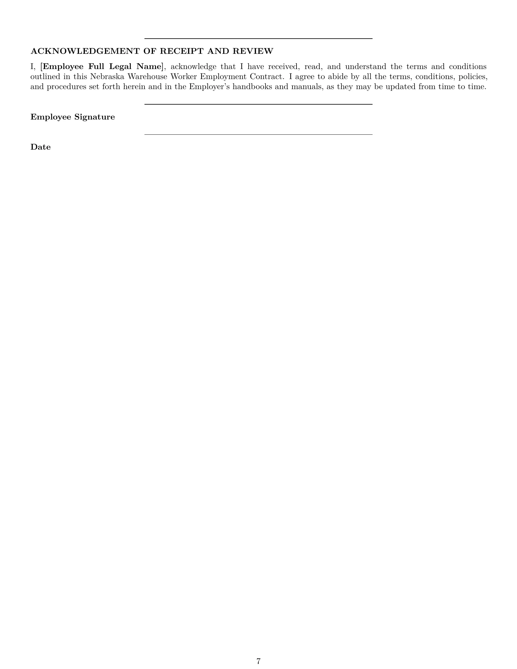 Preview page 7 of Pro Nebraska warehouse worker employment contract template
