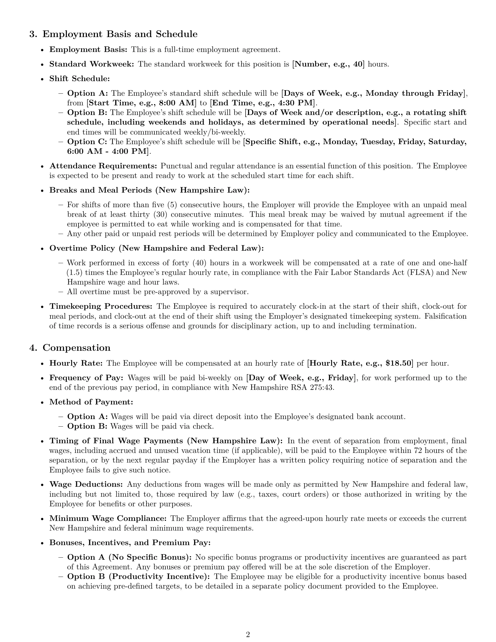 Preview page 2 of Pro New Hampshire warehouse worker employment contract template