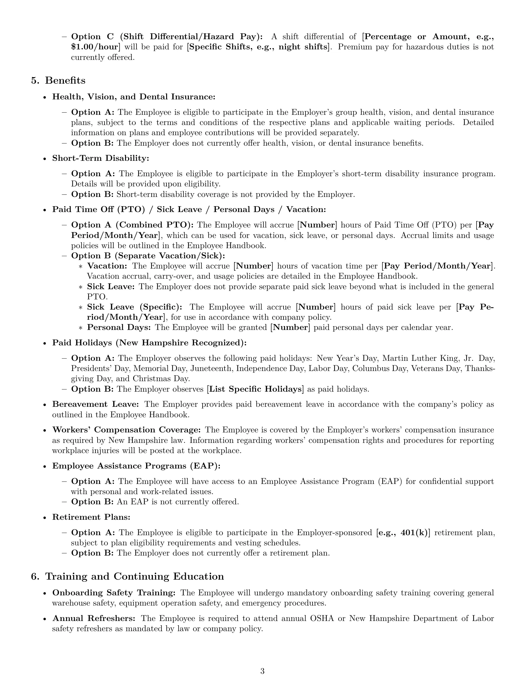 Preview page 3 of Pro New Hampshire warehouse worker employment contract template