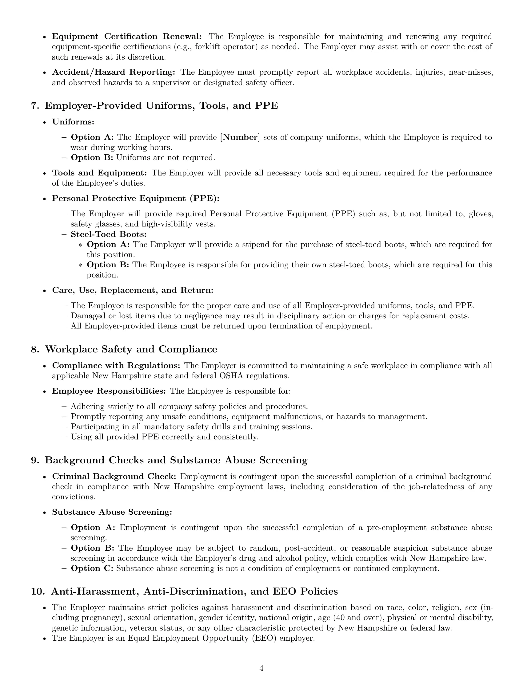 Preview page 4 of Pro New Hampshire warehouse worker employment contract template