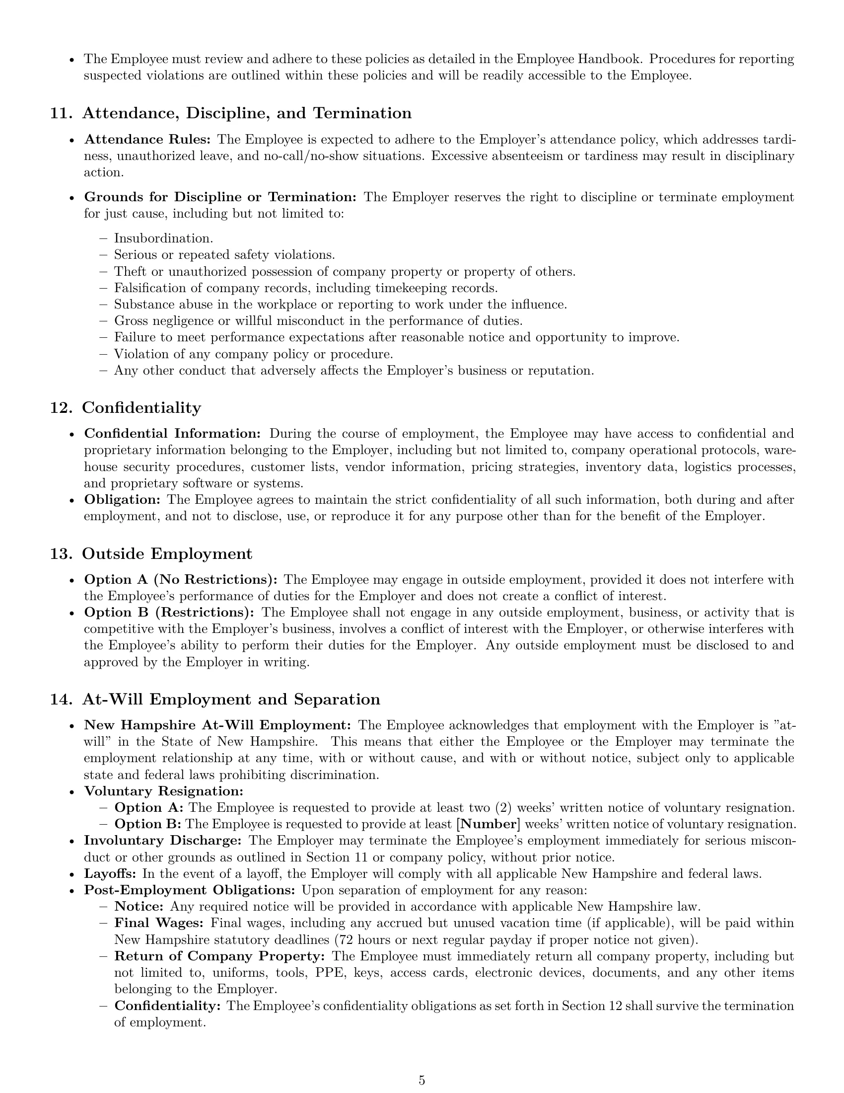 Preview page 5 of Pro New Hampshire warehouse worker employment contract template