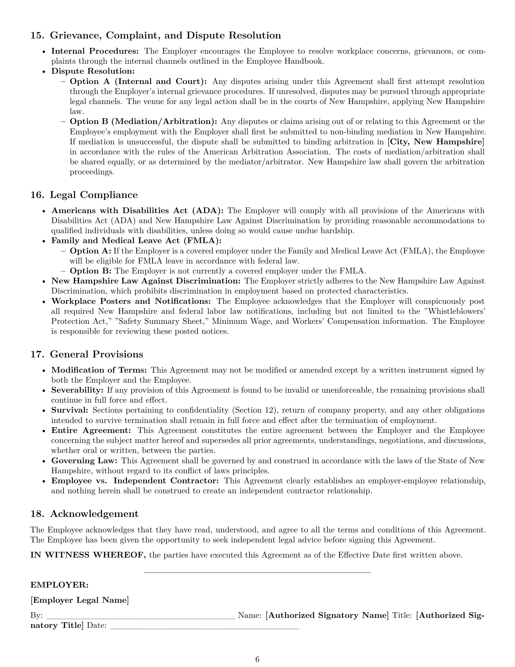 Preview page 6 of Pro New Hampshire warehouse worker employment contract template