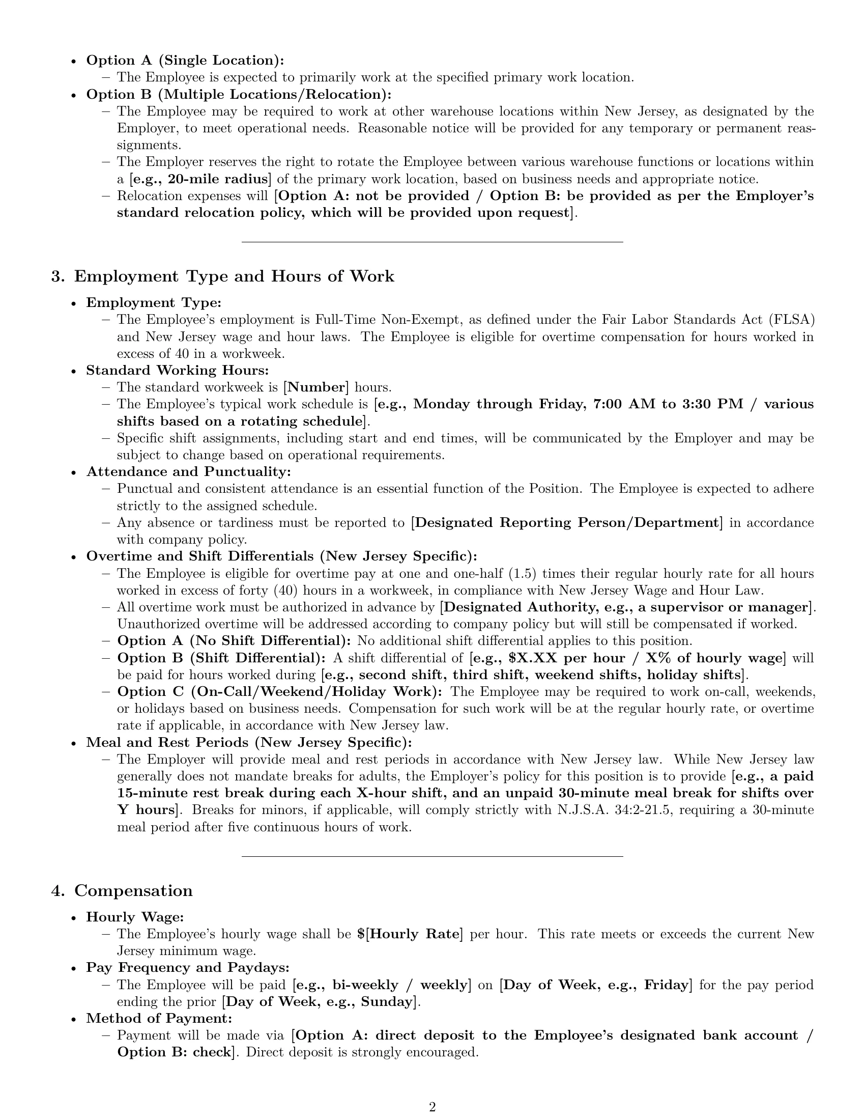 Preview page 2 of Pro New Jersey warehouse worker employment contract template
