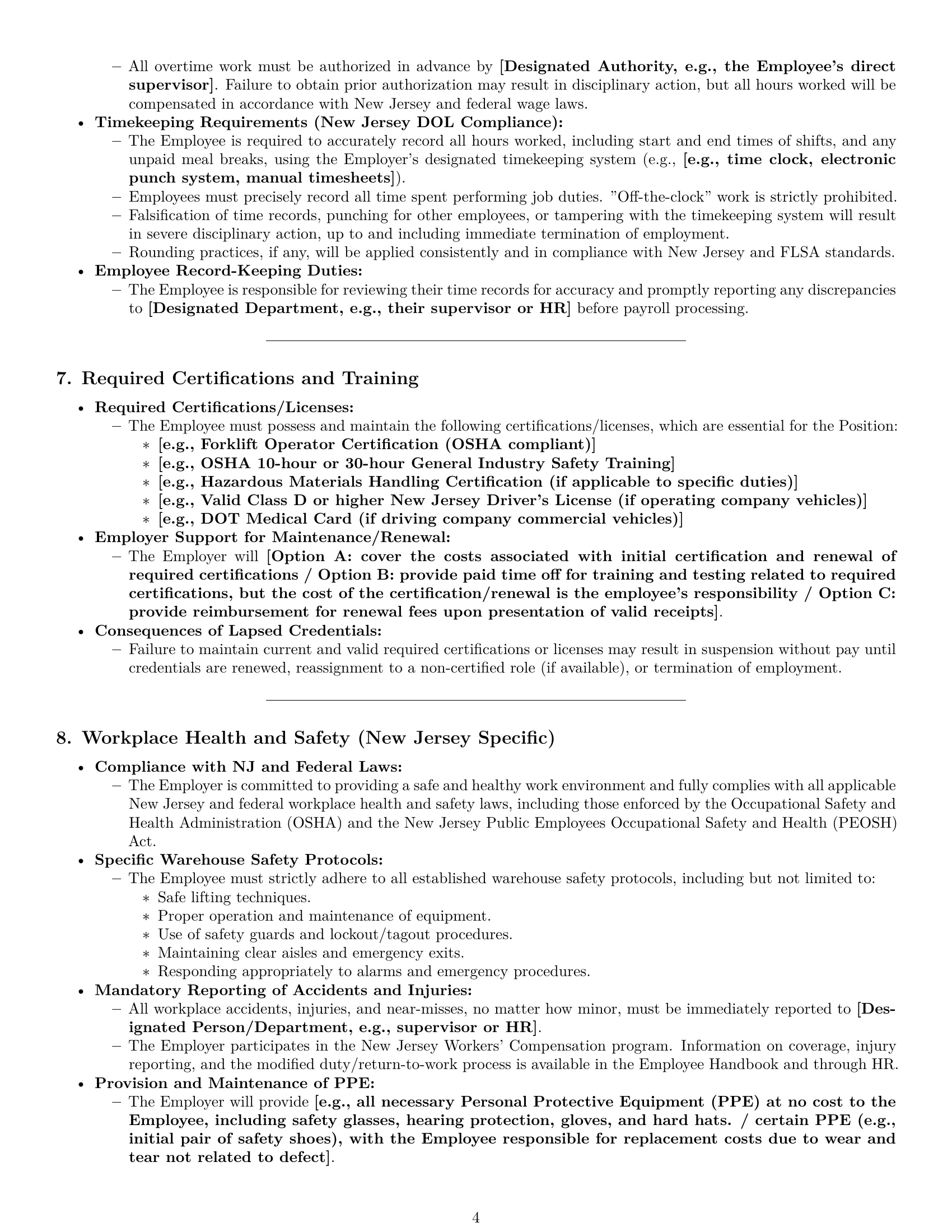 Preview page 4 of Pro New Jersey warehouse worker employment contract template