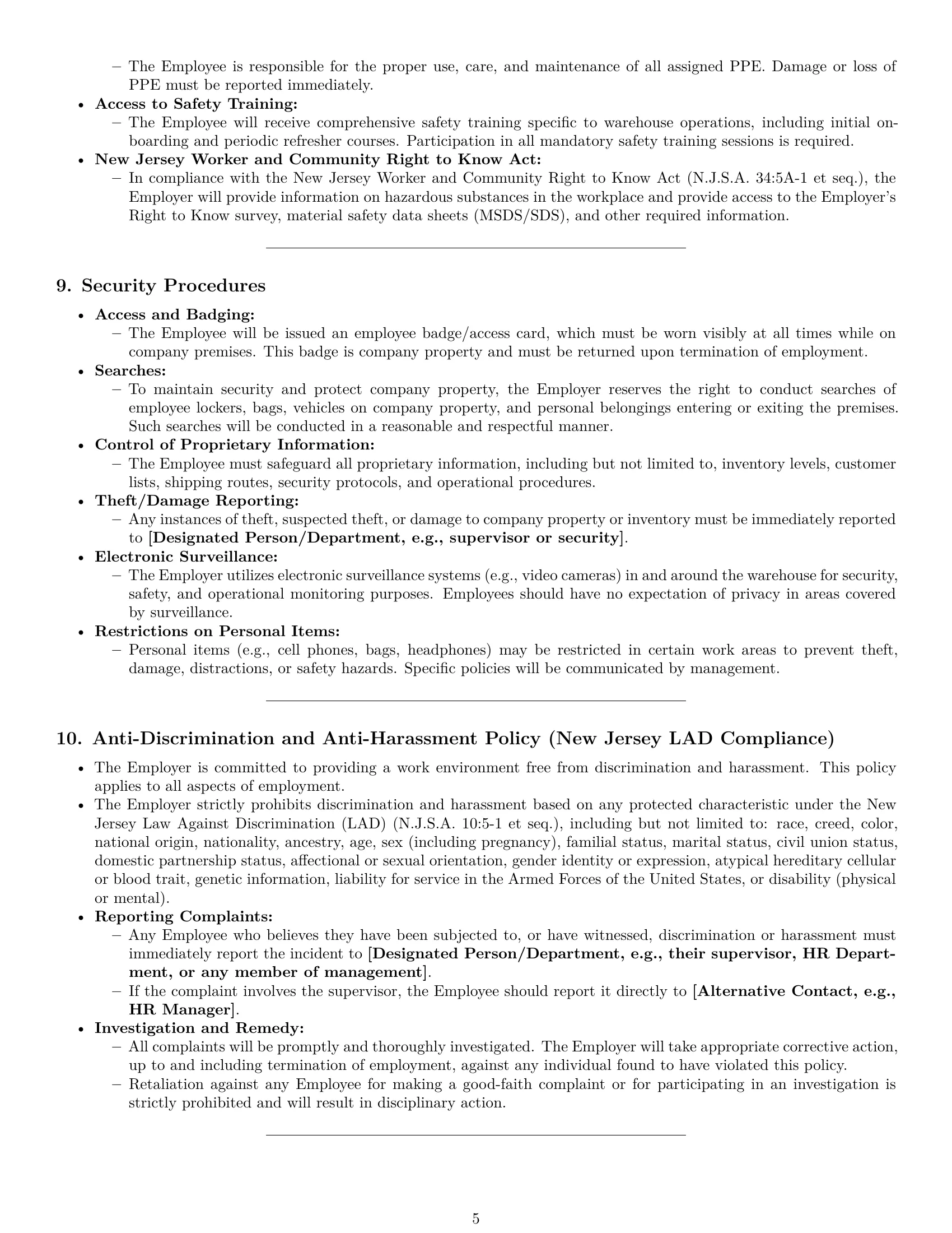 Preview page 5 of Pro New Jersey warehouse worker employment contract template