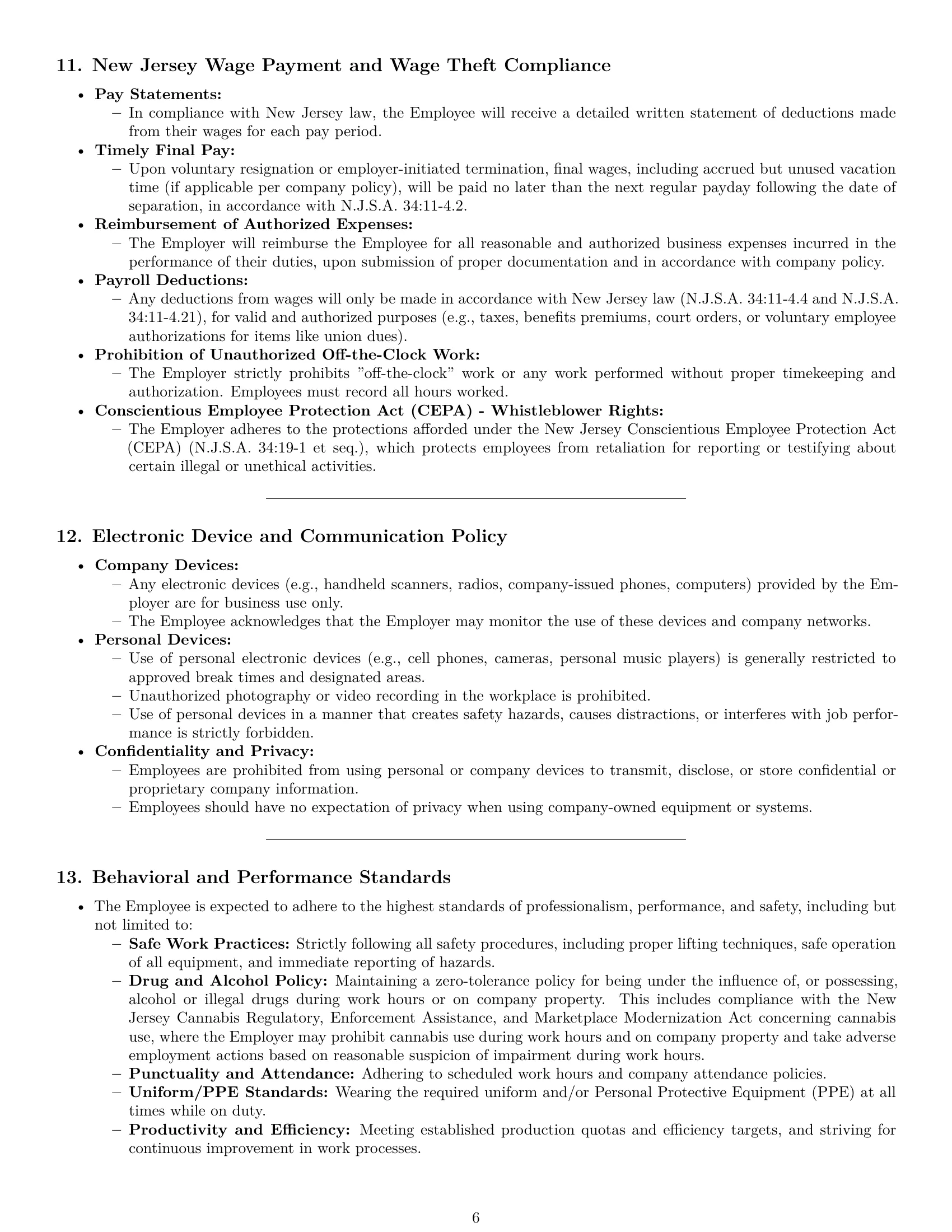 Preview page 6 of Pro New Jersey warehouse worker employment contract template