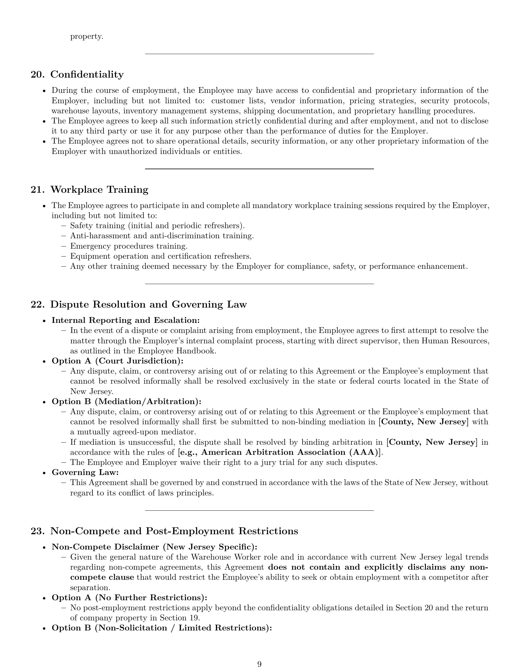Preview page 9 of Pro New Jersey warehouse worker employment contract template