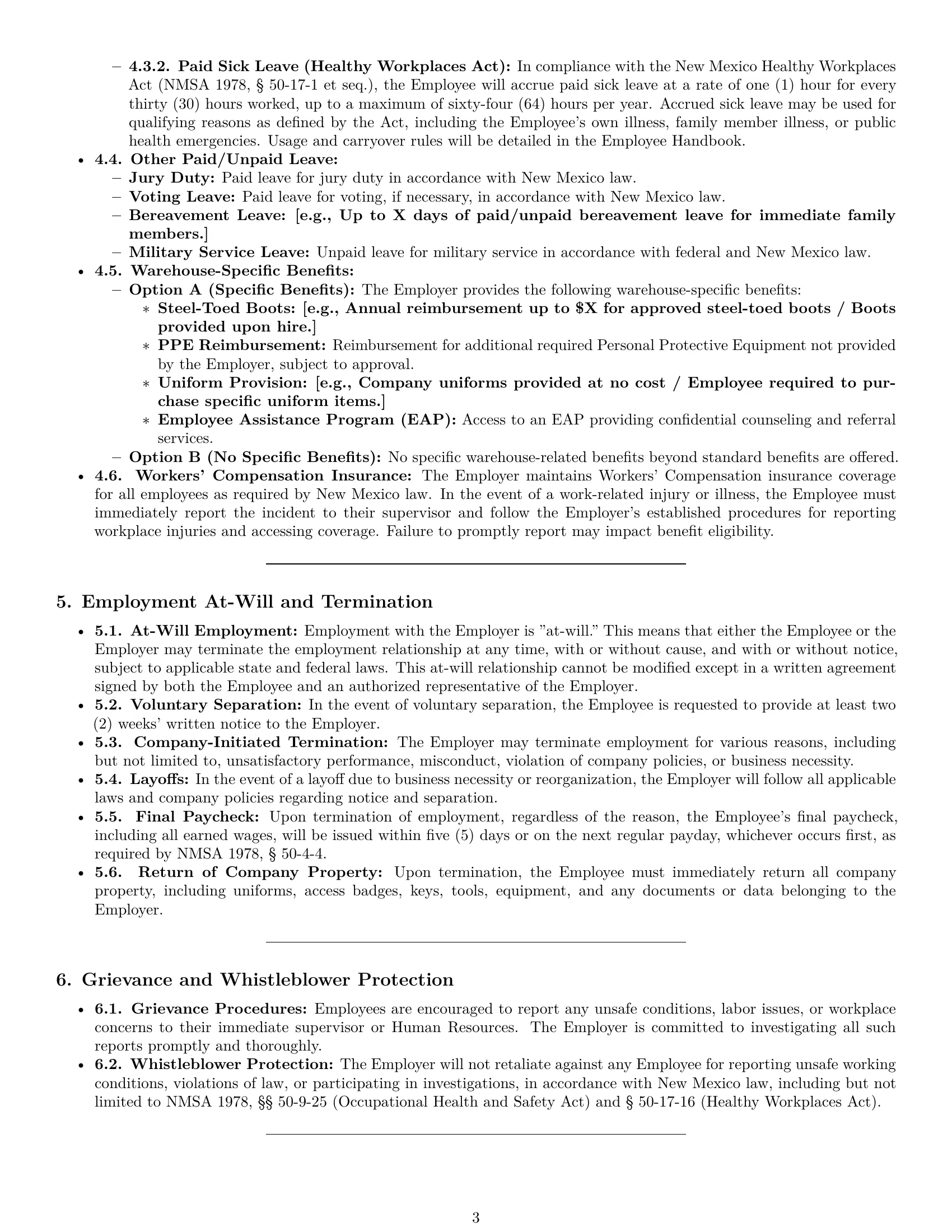 Preview page 3 of Pro New Mexico warehouse worker employment contract template
