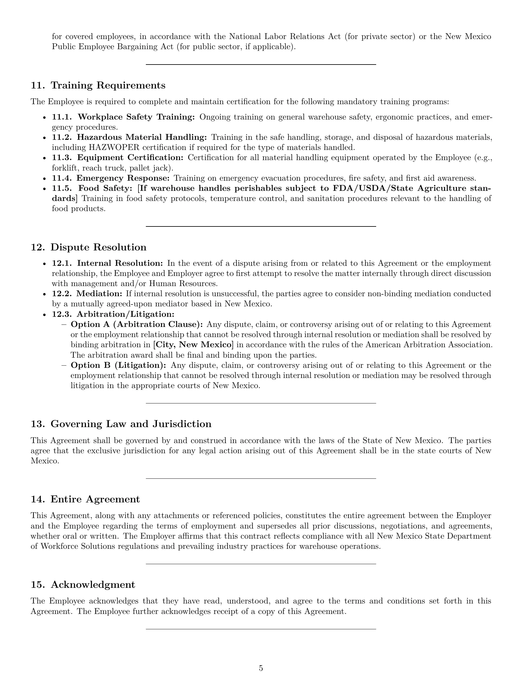 Preview page 5 of Pro New Mexico warehouse worker employment contract template