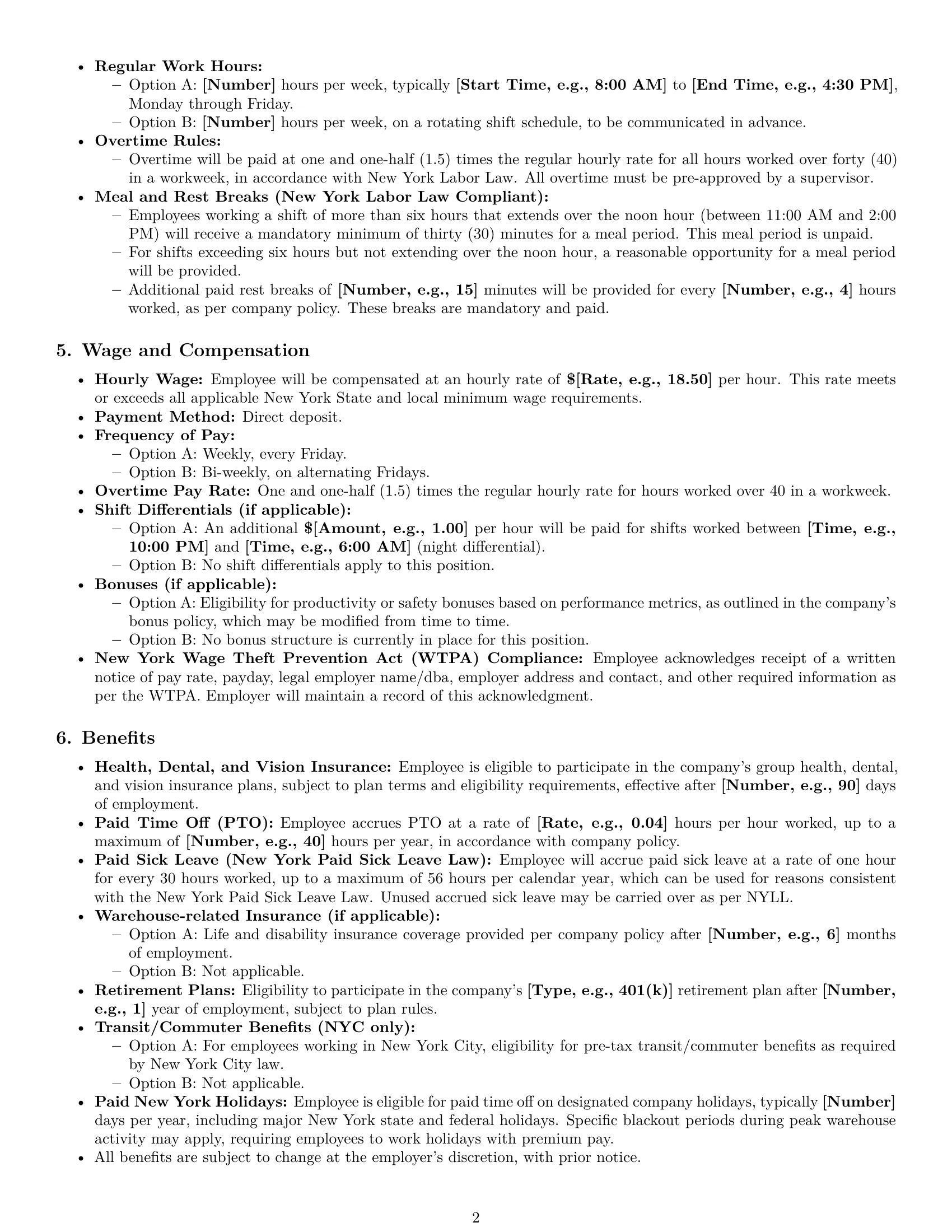 Preview page 2 of Pro New York warehouse worker employment contract template