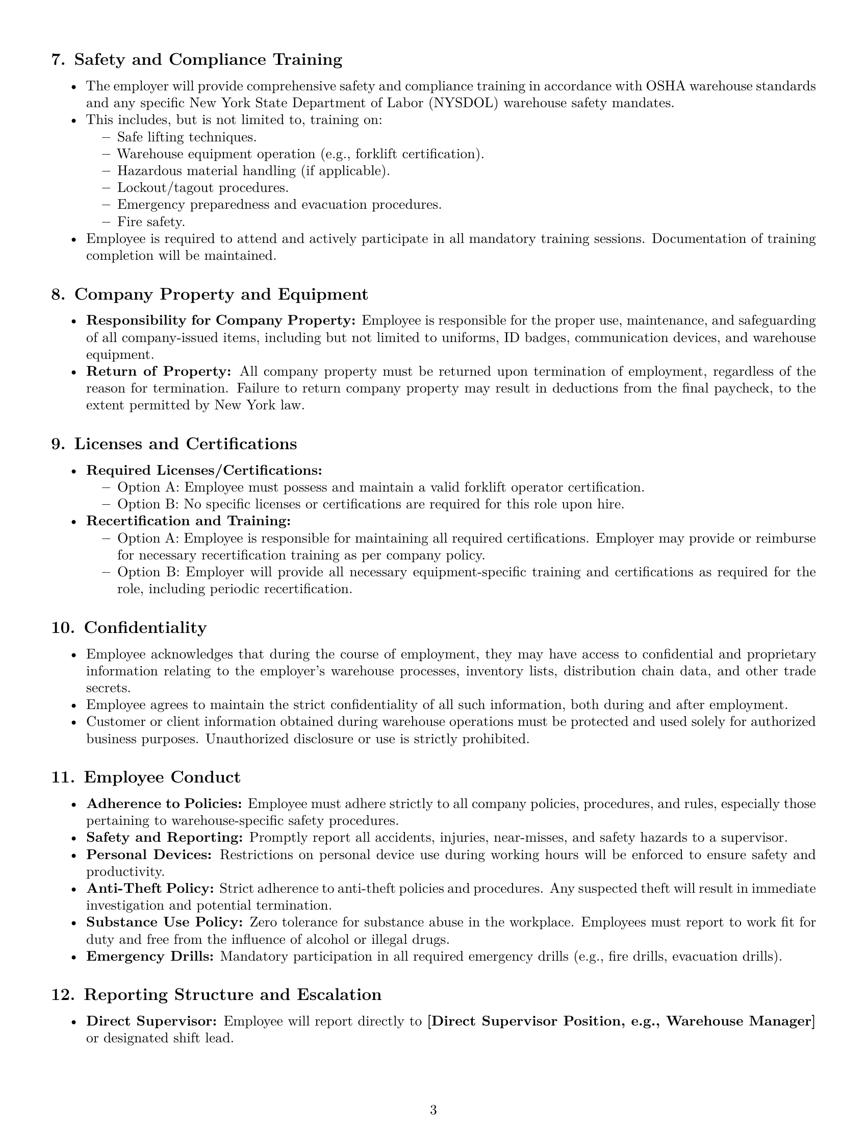 Preview page 3 of Pro New York warehouse worker employment contract template