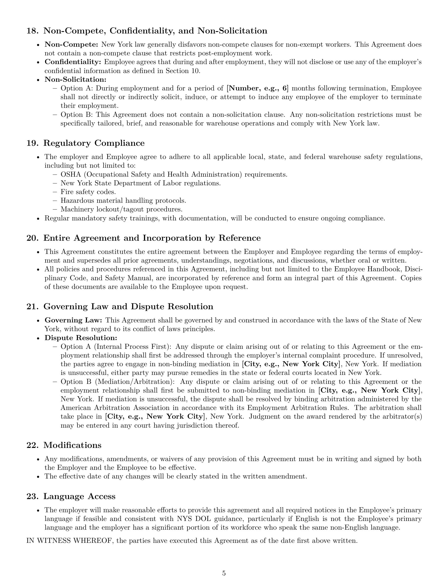 Preview page 5 of Pro New York warehouse worker employment contract template