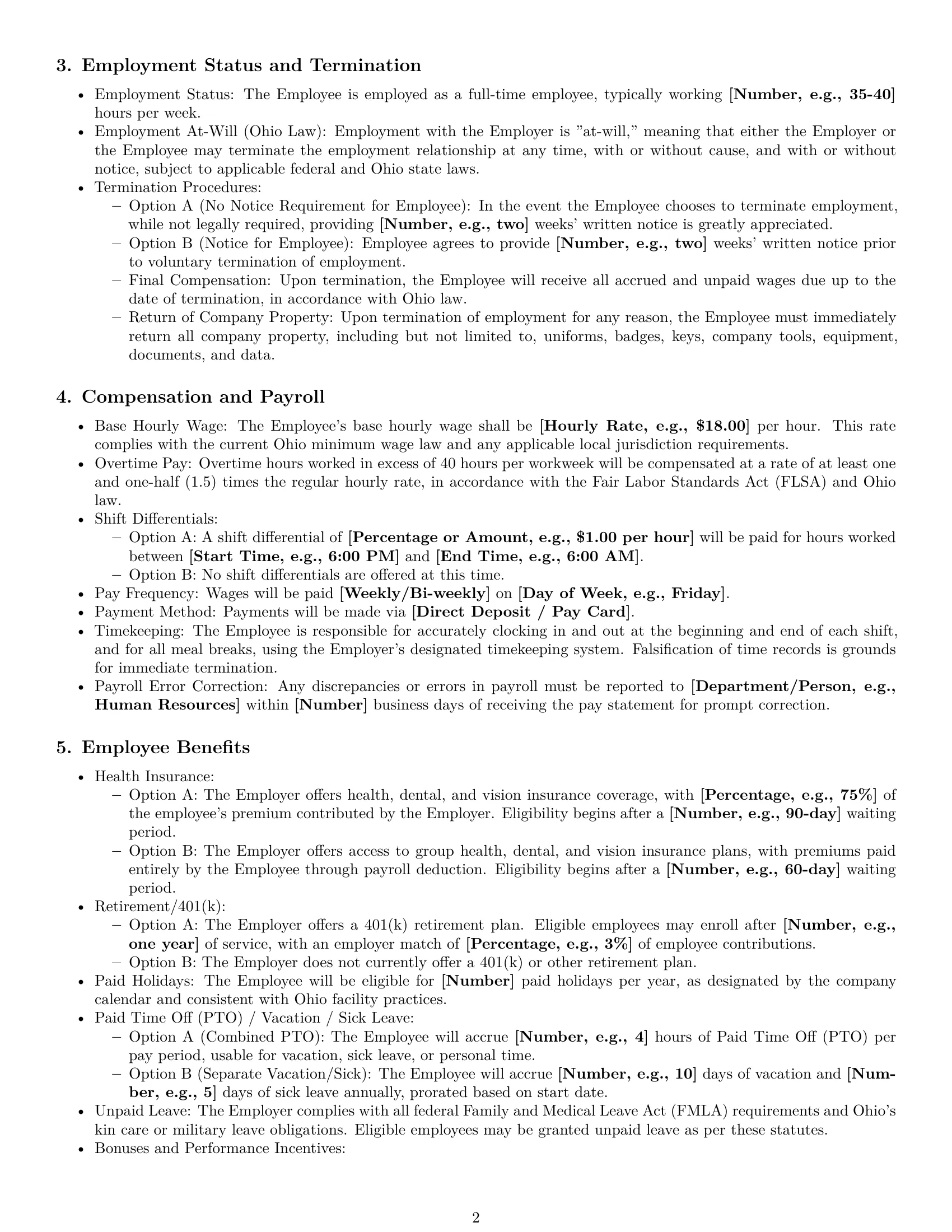 Preview page 2 of Pro Ohio warehouse worker employment contract template