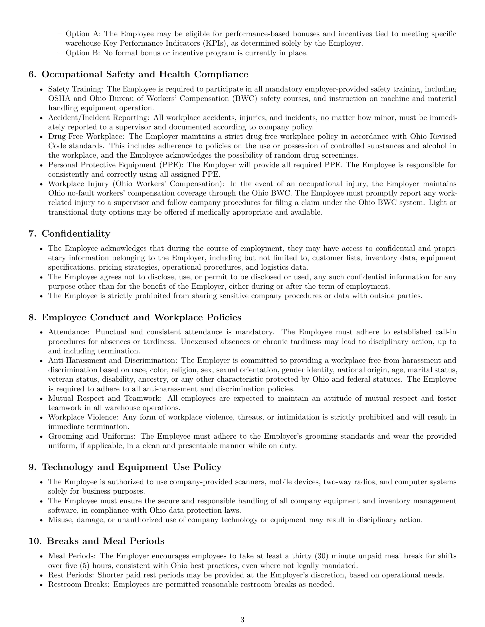 Preview page 3 of Pro Ohio warehouse worker employment contract template